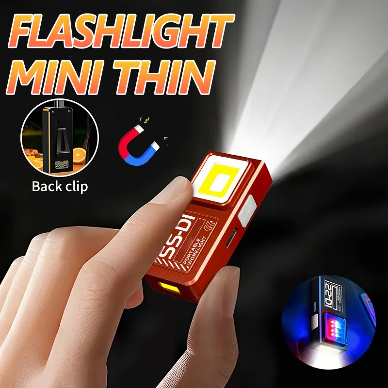 Mini torcia LED COB ricaricabile, portatile, EDC, con USB-C, lanterna tascabile, luce da lavoro con clip e magnete per emergenze
