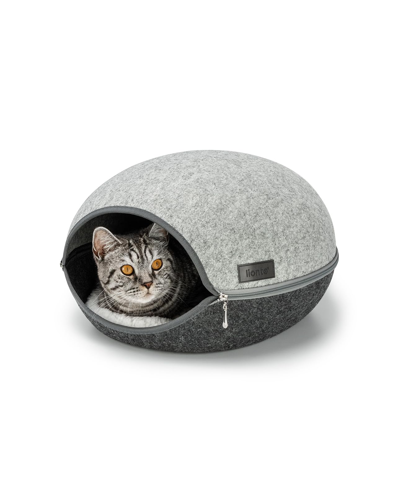 lionto Grotta Gatto con Cuscino, Cuccia Gatto, 46 x 38 x 24 cm, Grigio | Grotta stabile per gatti con cuscino rimovibile e zip, luogo di riposo protetto per gatti, gattini e picco…