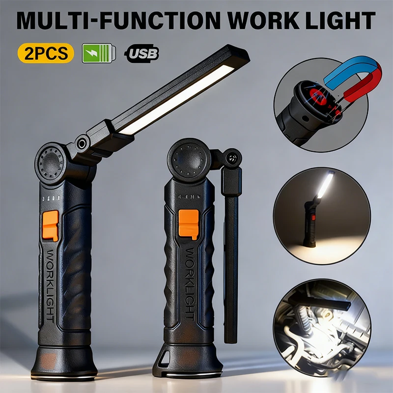 Torcia portatile a LED COB Lampada da lavoro ricaricabile USB Lanterna magnetica Lampada a sospensione con batteria incorporata Torcia da campeggio