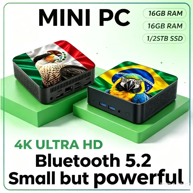 Mini PC a Tema Bandiere di Messico e Brasile 2026, Core i9‑8950HK, 16GB RAM, 2TB SSD, 4K UHD, Unità Portatile ad Alte Prestazioni per Gaming