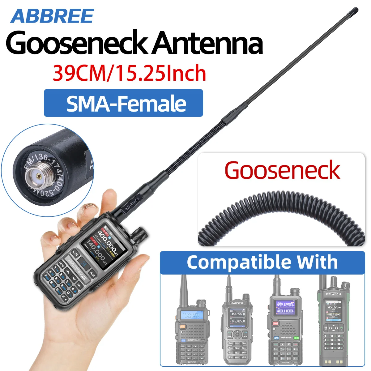 ABBREE AR-166 Antenna Walkie Talkie a collo di cigno SMA-Femmina Dual Band UHF VHF per Baofeng UV-5R Mini UV21 Quansheng UV-K1 Ham Radio