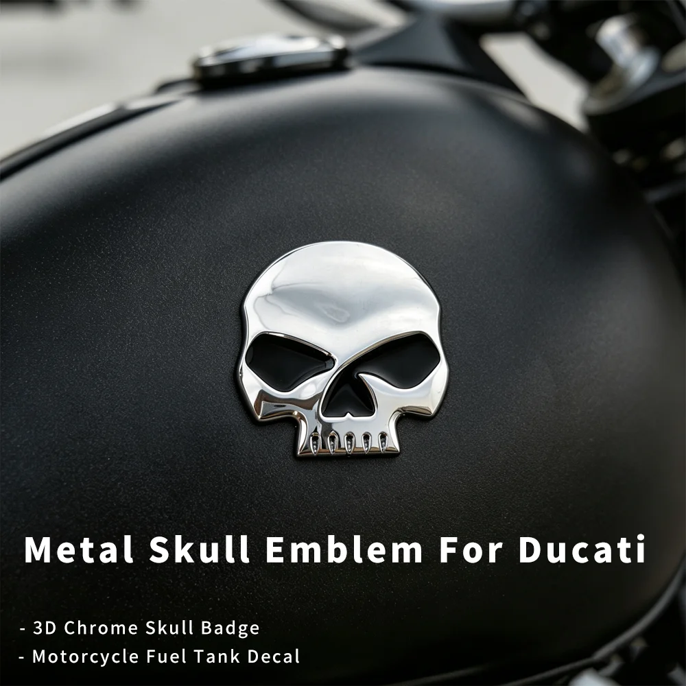 Adesivo 3D in Metallo Cromato a Forma di Teschio per Serbatoio Carburante, Emblema Vintage per Moto, Adatto a Ducati Scrambler Icon Dark Night Shift Scramble 1100