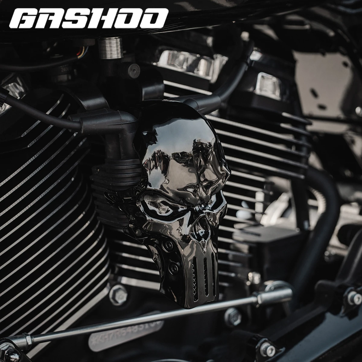GASHOO Protezione Coperchio Bobina Accensione a Teschio per Moto, Modifica per Motore Harley M8 2018-Successivi, Softail Low Rider 2024-Successivi 117