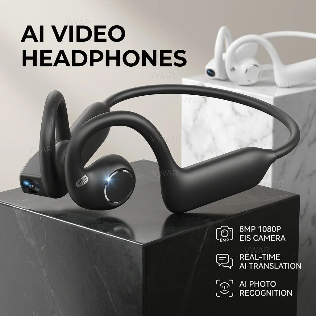 Auricolari Intelligenti AI VWAR con Fotocamera 8MP Pixel 4K HD, Registrazione Foto e Video, Chiamate Bluetooth, Assistente Vocale e Traduzione AI
