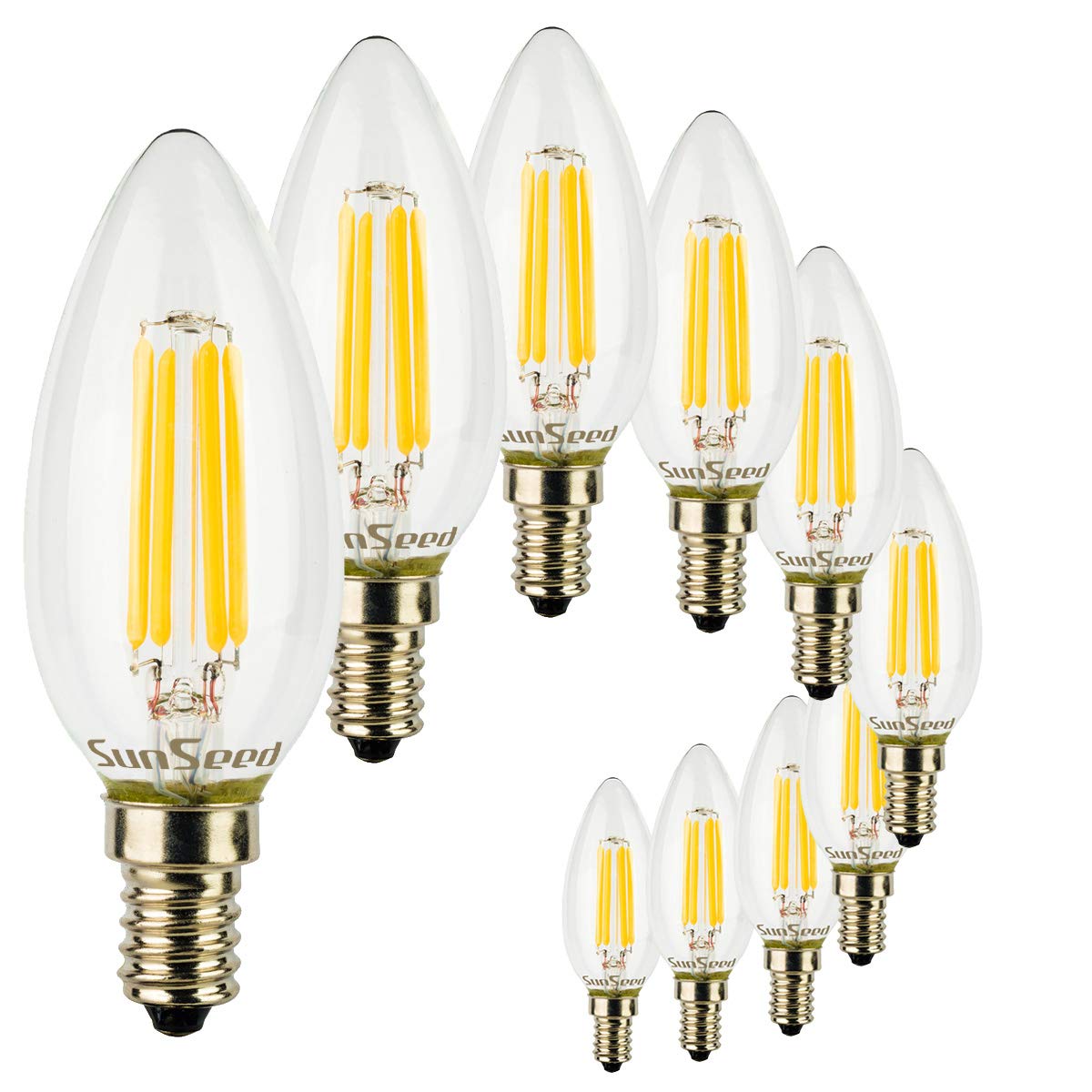 SUNSEED 10x Lampadina E14 Filamento LED 5W Candela C35 600 Lm Luce Calda 2700K, 48W Equivalente