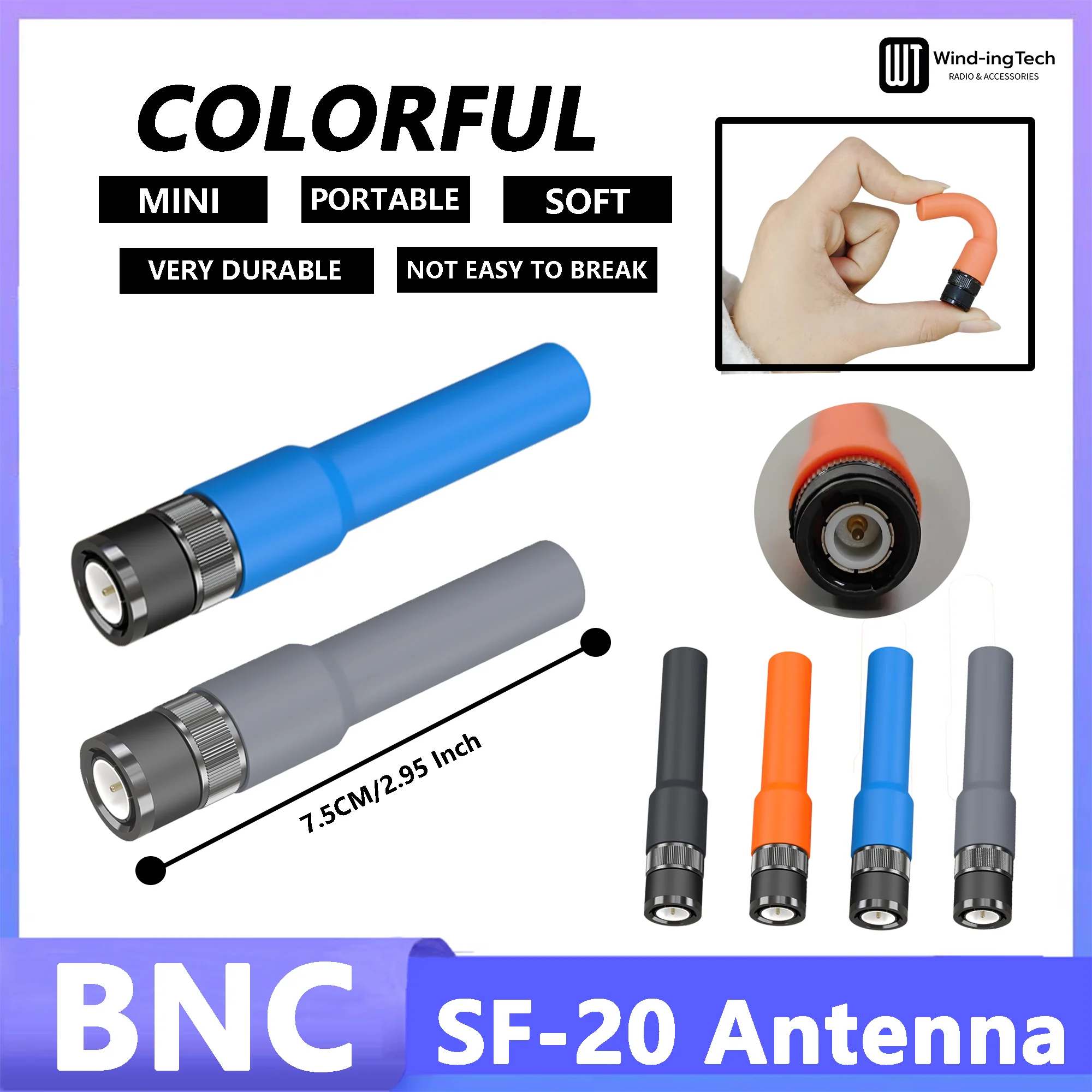 SF-20 Soft Short Antenna VHF UHF Mini BNC colorato compatibile con Motorola CP500 Kenwood IC-V82 Wilson Walkie Talkie Accessorio