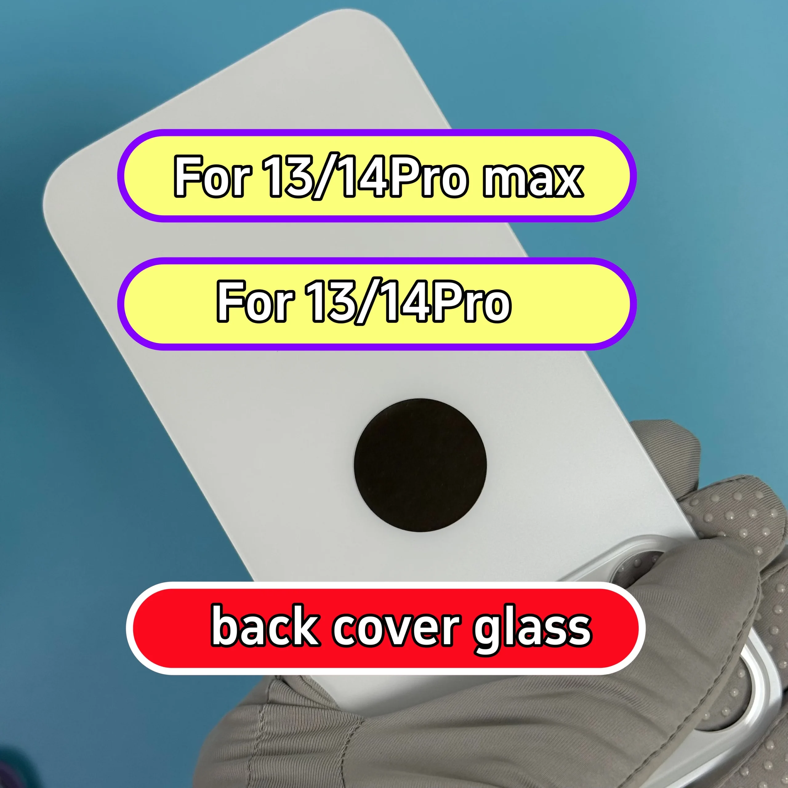 1 Pezzo di Vetro Posteriore con Foro Grande, Colore Solido, Adatto per iPhone 13 14 Pro Max, Riparazione Cover Posteriore, Vetro Temperato