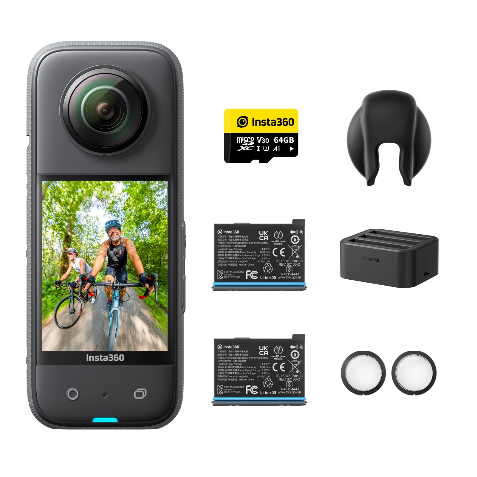 Insta360 X3 Kit Batteria - Action Cam 360 impermeabile con sensore da 1/2", foto 360 da 72MP, video 360 5.7K, stabilizzazione, touch screen 2,29", vibrazione, editing IA, live str…