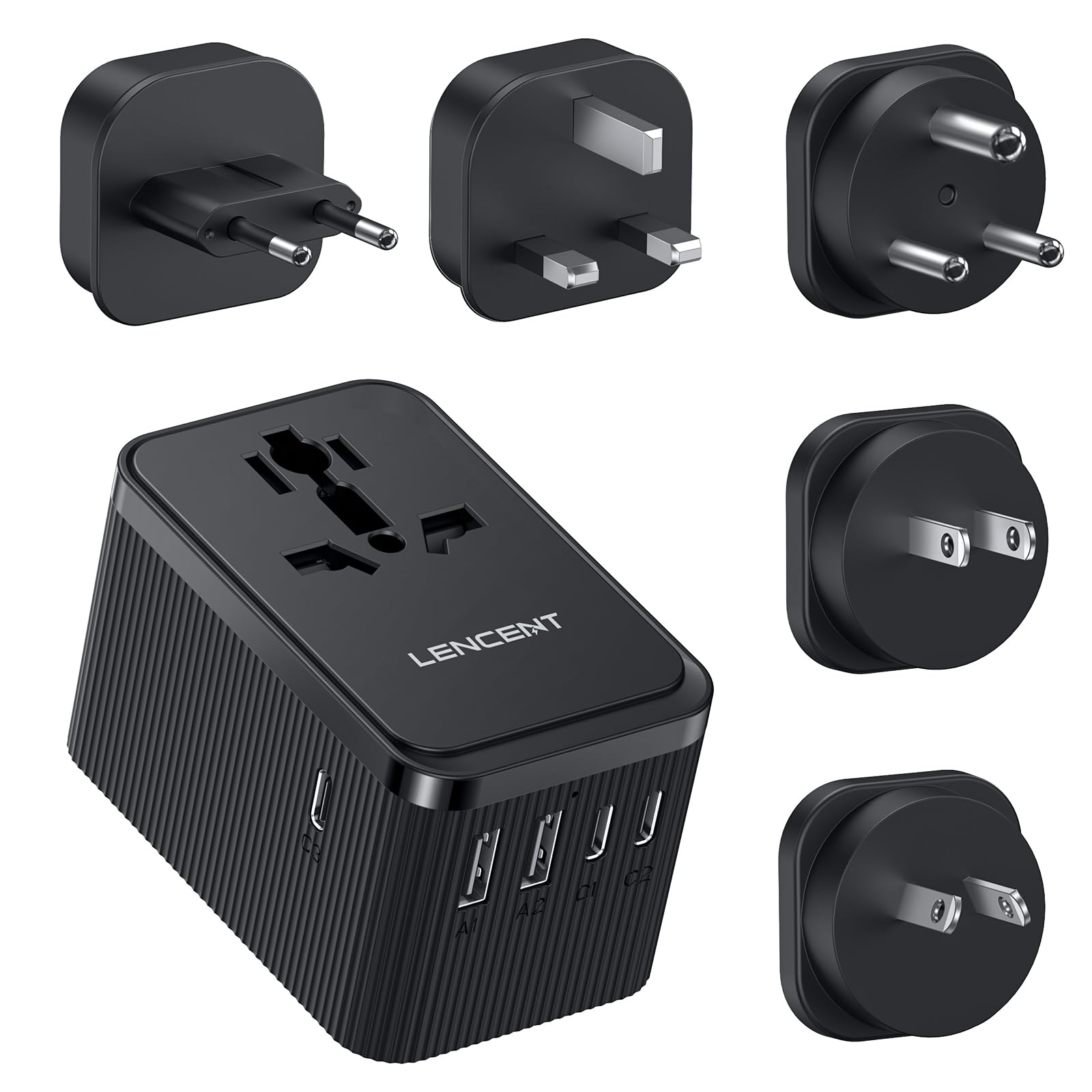 LENCENT Adattatore Universale da Viaggio Tipo D, Spina Inetrnazionale | Viaggio in Tutto il Mondo, 28W Adattatore Presa con 3 USB C e 2 USB A per US UK Giappone Maldive Sri Lanka…