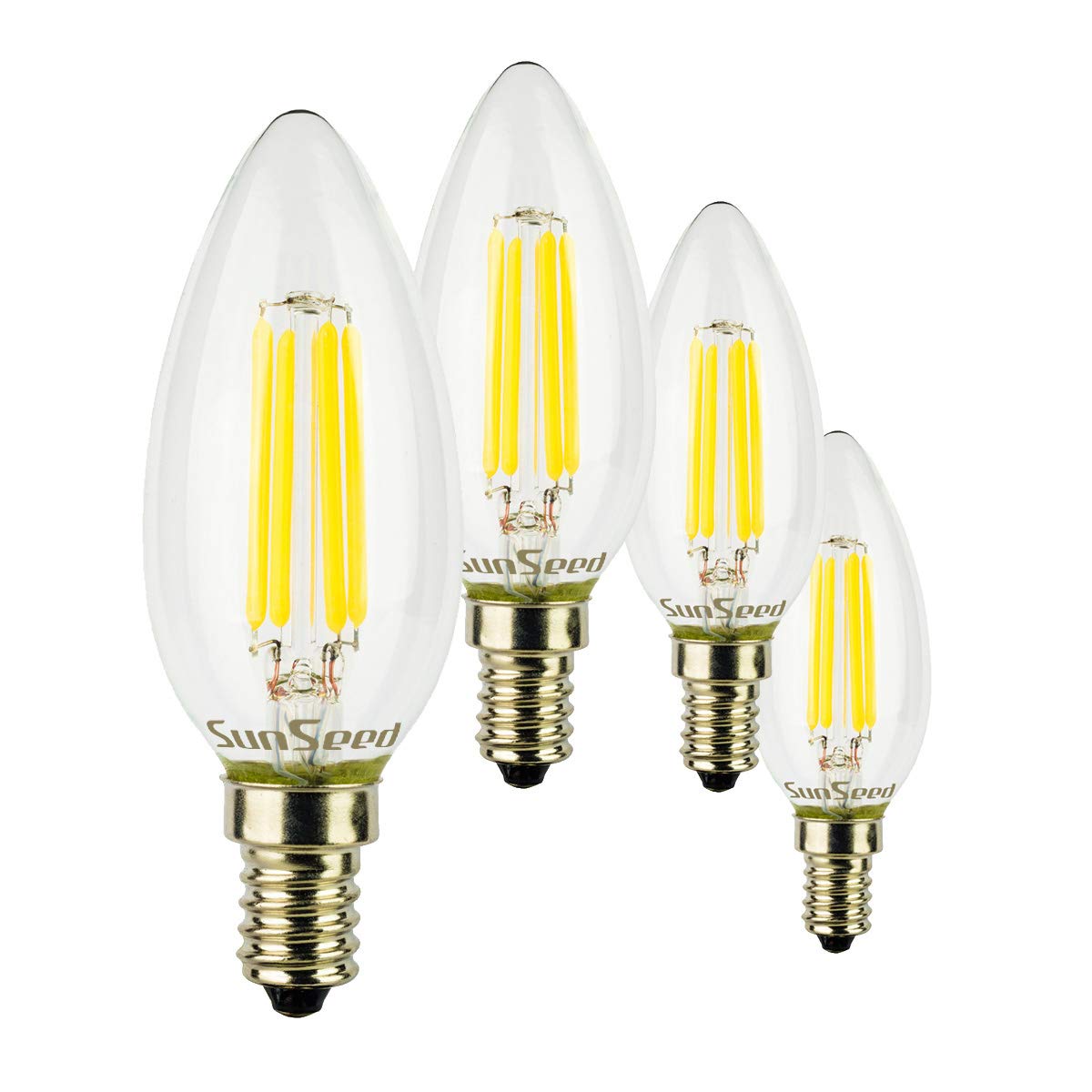 SUNSEED 4x Lampadina E14 Filamento LED 6W Candela C35 806 Lm Luce Naturale 4000K, 60W Equivalente