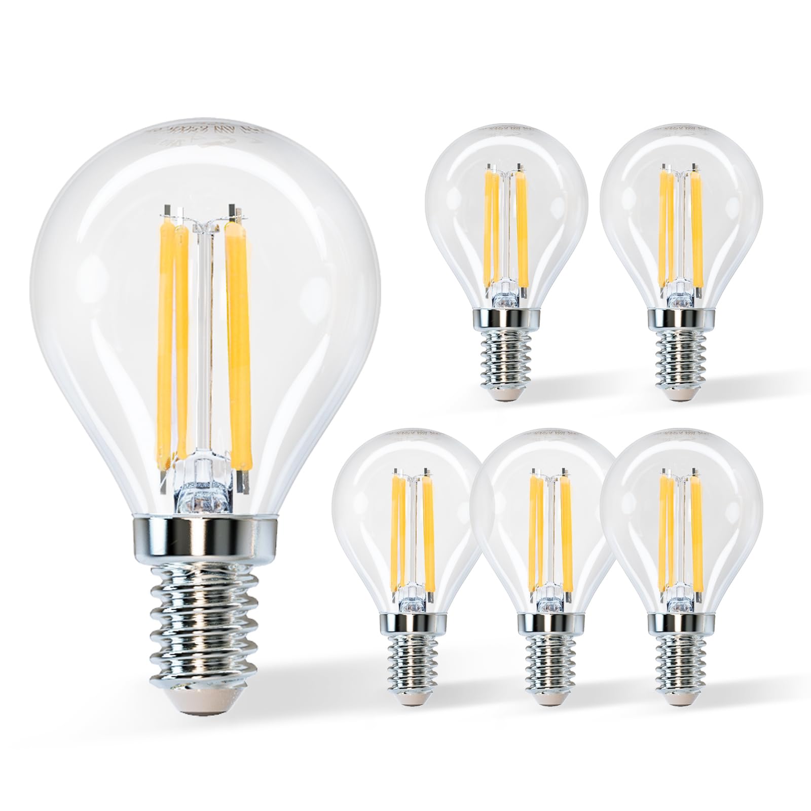 Aigostar Lampadine a Filamento LED E14,Luce Calda 2700K, 4W,Equivalenti a 40 W, 470 Lumen, Angolo di Apertura: 360°,Non Dimmerabile,G45,Confezione da 5 Unità