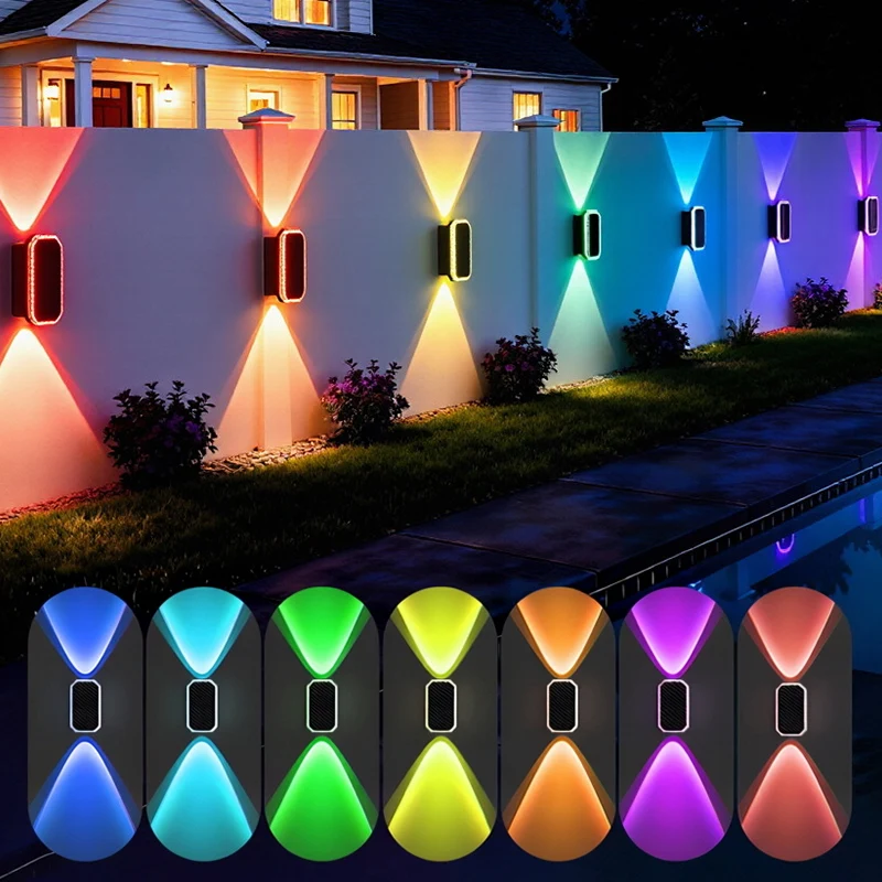 Luci Solari RGB per Recinzioni con Controllo Intelligente della Luce, Illuminazione Su e Giù, Luci Solari da Parete Colorate per Patio e Giardino