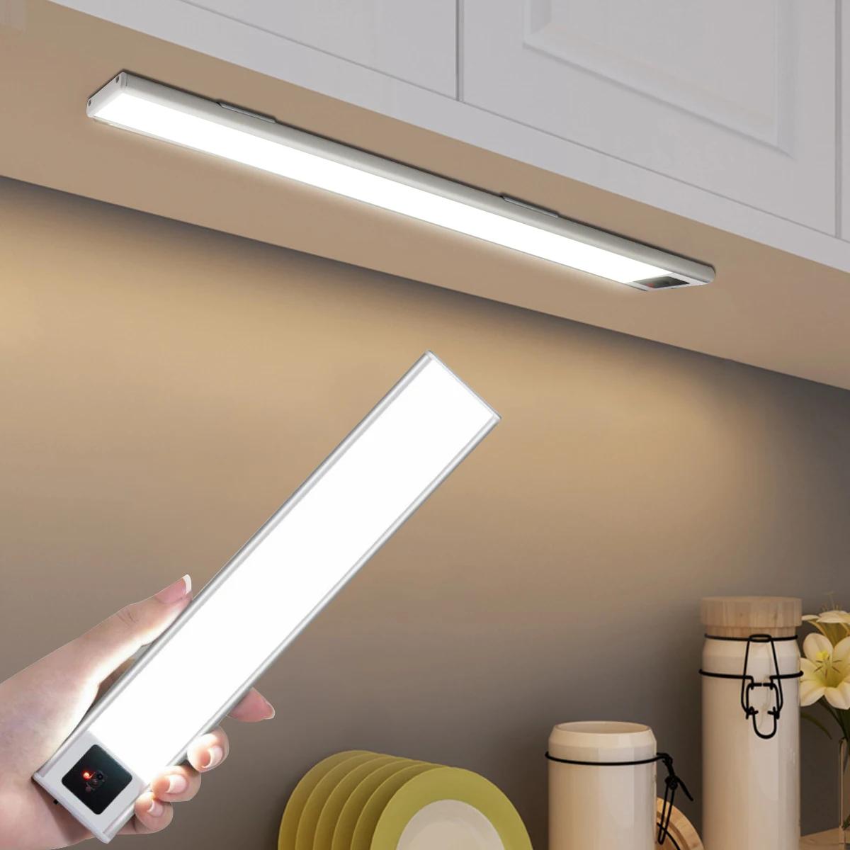 Sotto le luci dell'armadio sensore di movimento lampada ricaricabile USB in alluminio LED Bar Light Wireless Magnetic Stick-On Closet Night Light