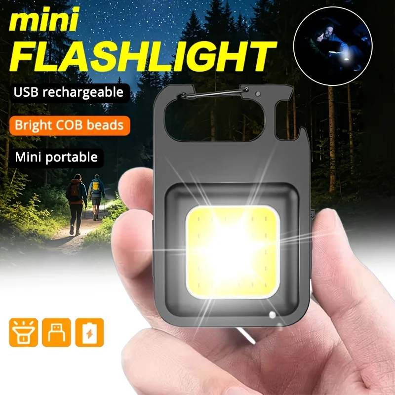 Torcia Portatile a Portachiavi Mini Multifunzione per Campeggio, Ricaricabile USB, LED Luminoso COB con Clip da Tasca