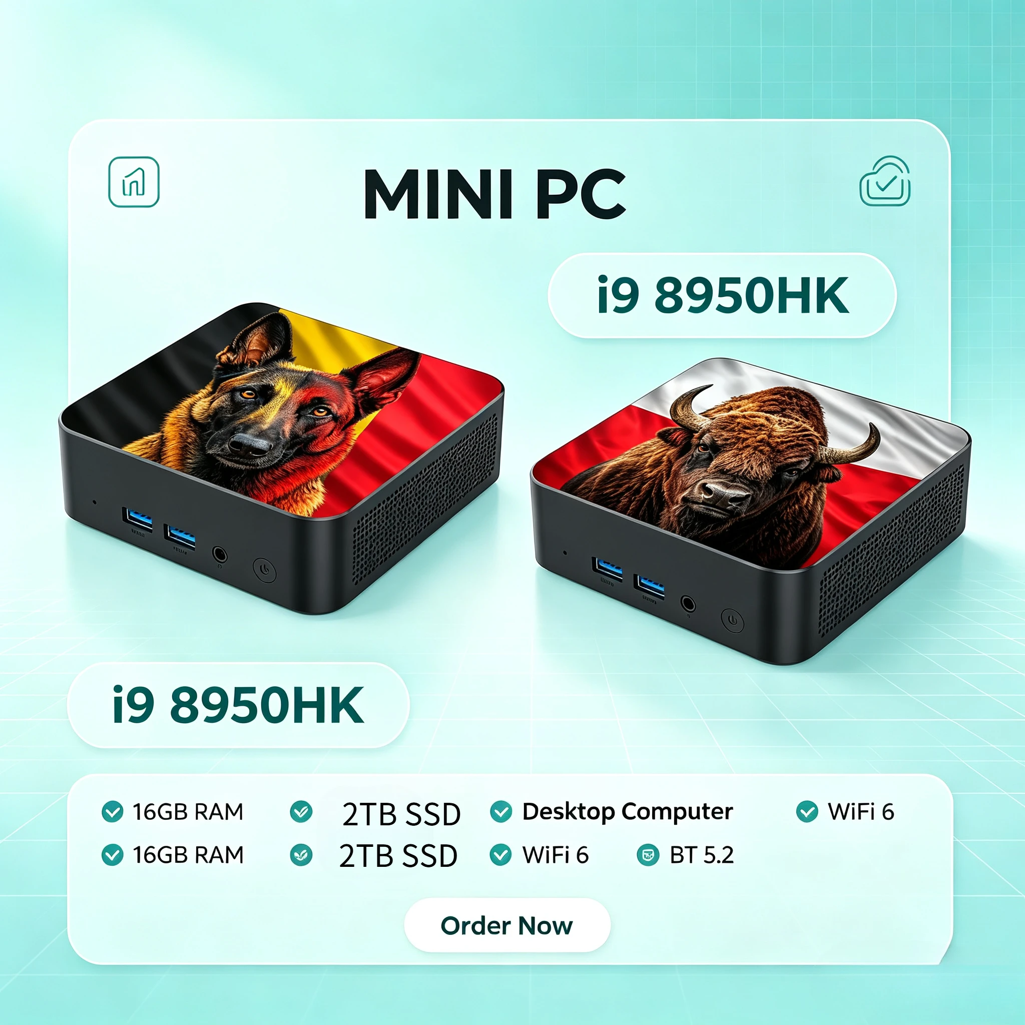 Mini PC Intel Core i9 8950HK Windows 11 16GB RAM DDR4 2TB SSD WIFI 6 BT5.2 4K HD Computer Desktop Gaming PC Gamer