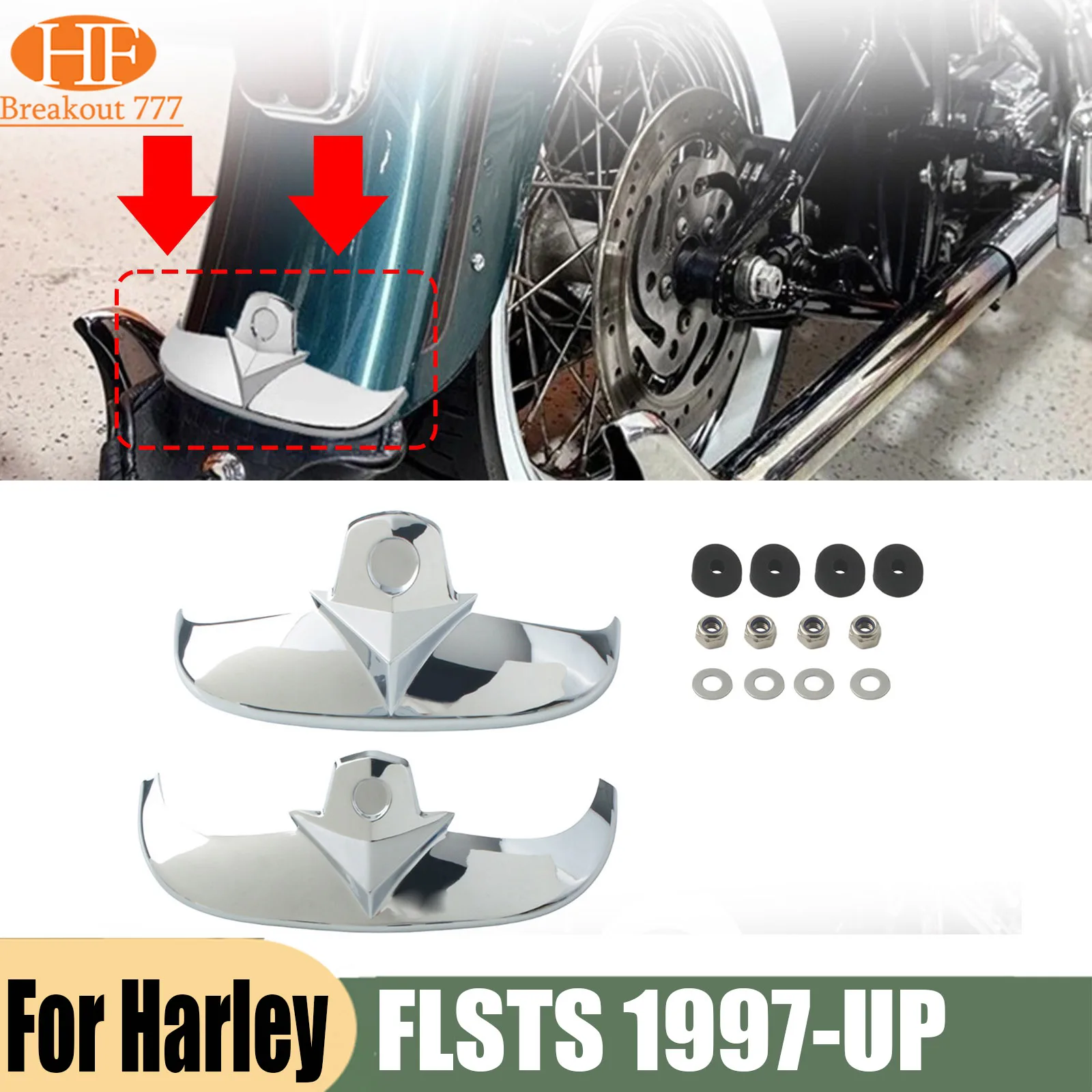 Set di finiture cromate per parafango anteriore e posteriore per Harley FLSTS 1997-UP