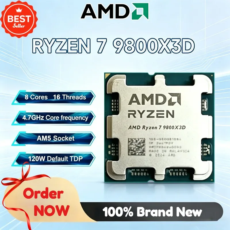 AMD Ryzen 7 9800X3D 8-Core 16-Thread 4.7GHz R7 9800X3D DDR5 Socket AM5 4NM L3=96M Processore 120W 100% Nuovo di Zecca