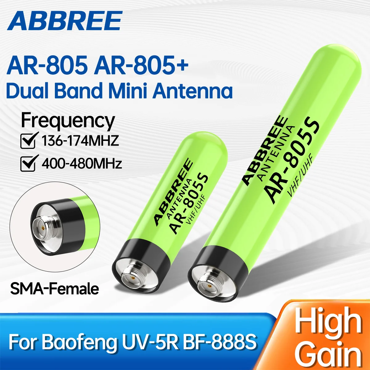 Antenna Walkie Talkie ABBREE AR-805 PLUS AR-805S SMA-Femmina ad Alto Guadagno Dual Band per Baofeng UV-5R AR-152 PRO UV-21 PRO Radio Amatoriale