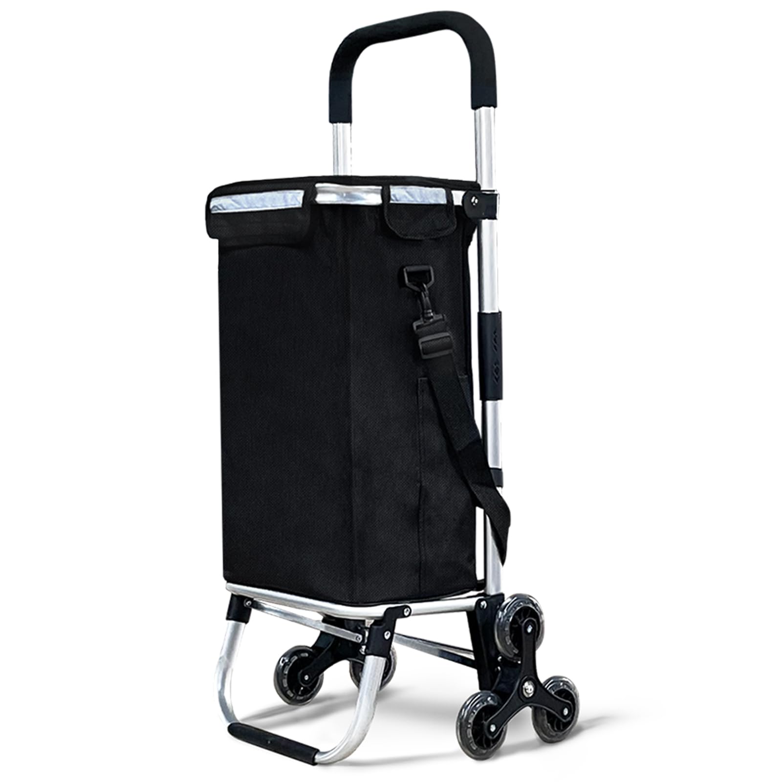 VOUNOT® Carrello Spesa Pieghevole in Alluminio, Carrello Portaspesa 6 Ruote con Borsa Termico, 58 L, Nero