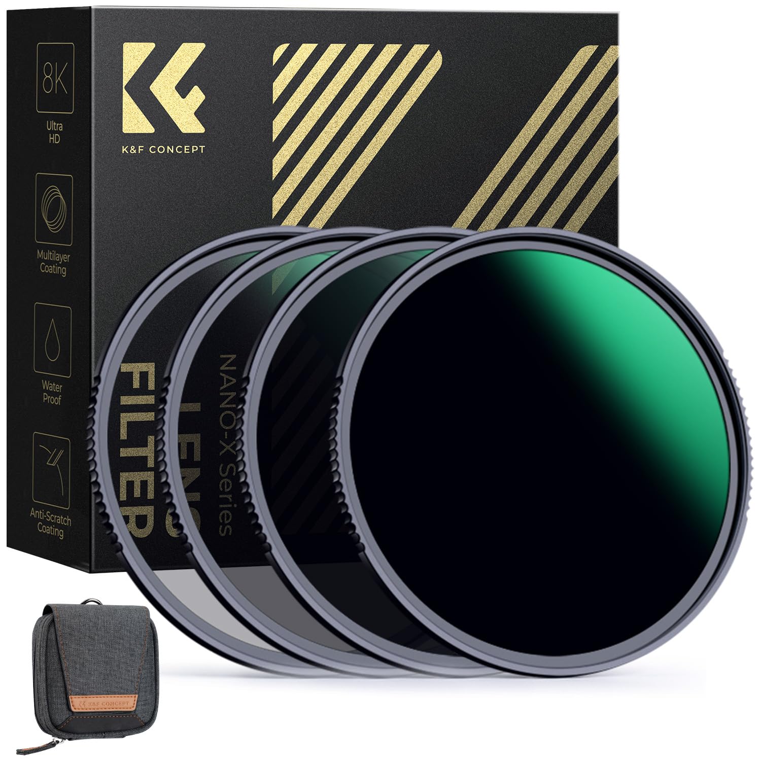 K&F CONCEPT Nano-Xcel 67mm Kit Filtri ND4 + ND8 + ND64 + ND 1000 | Filtro Densità Neutra 28 Strati Nano Rivestimento in Vetro Ottico HD con Custodia del Filtro - FS705