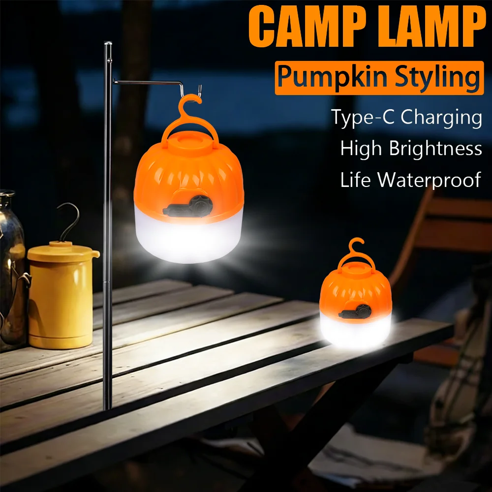 Lampada da campeggio portatile mini con 4 modalità di illuminazione, gancio, ricaricabile USB, impermeabile, luce per tenda, lanterna di emergenza per esterni