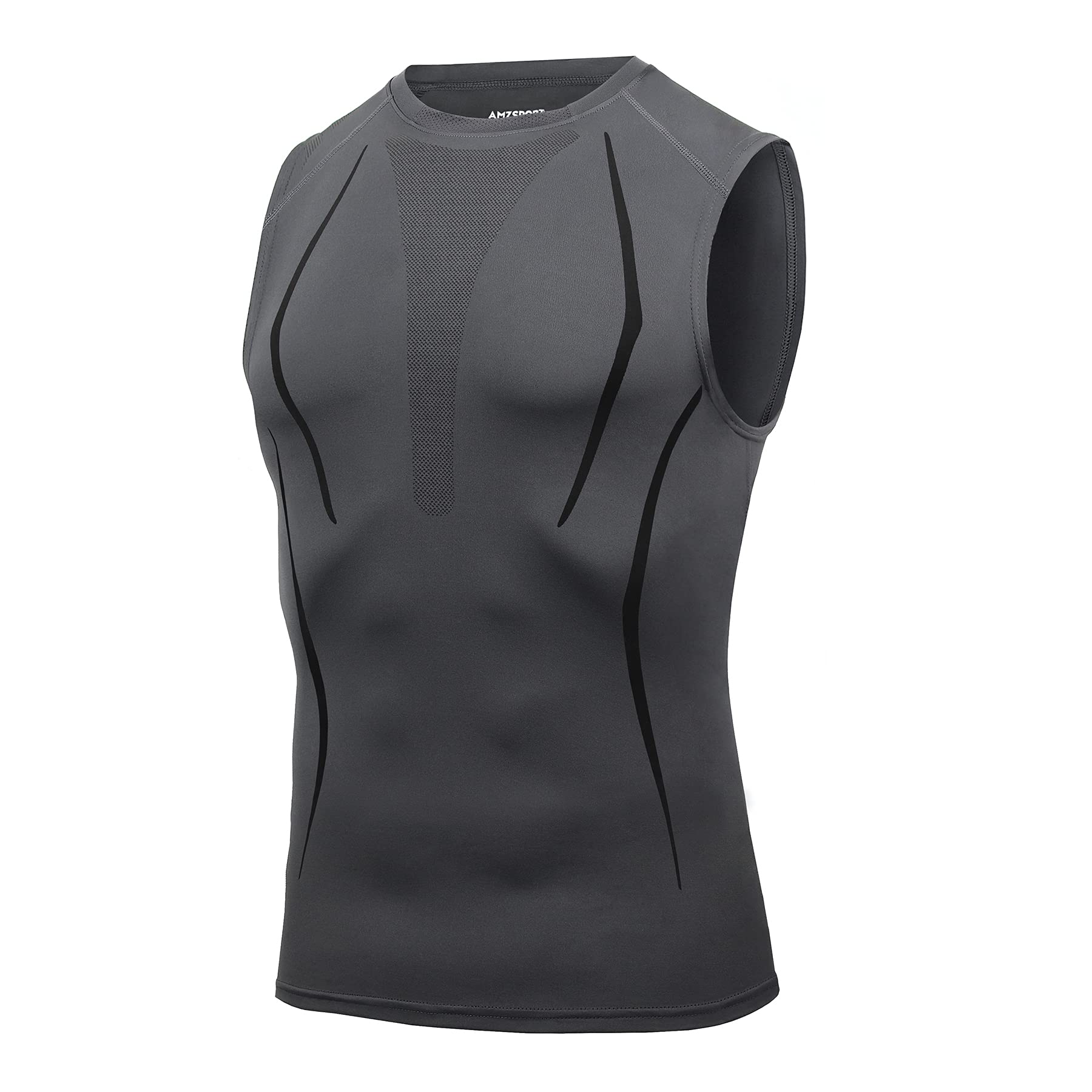 AMZSPORT Canotta Compressione Uomo, Maglia Senza Maniche Aasciugatura Rapida per Bodybuilding Palestra Running