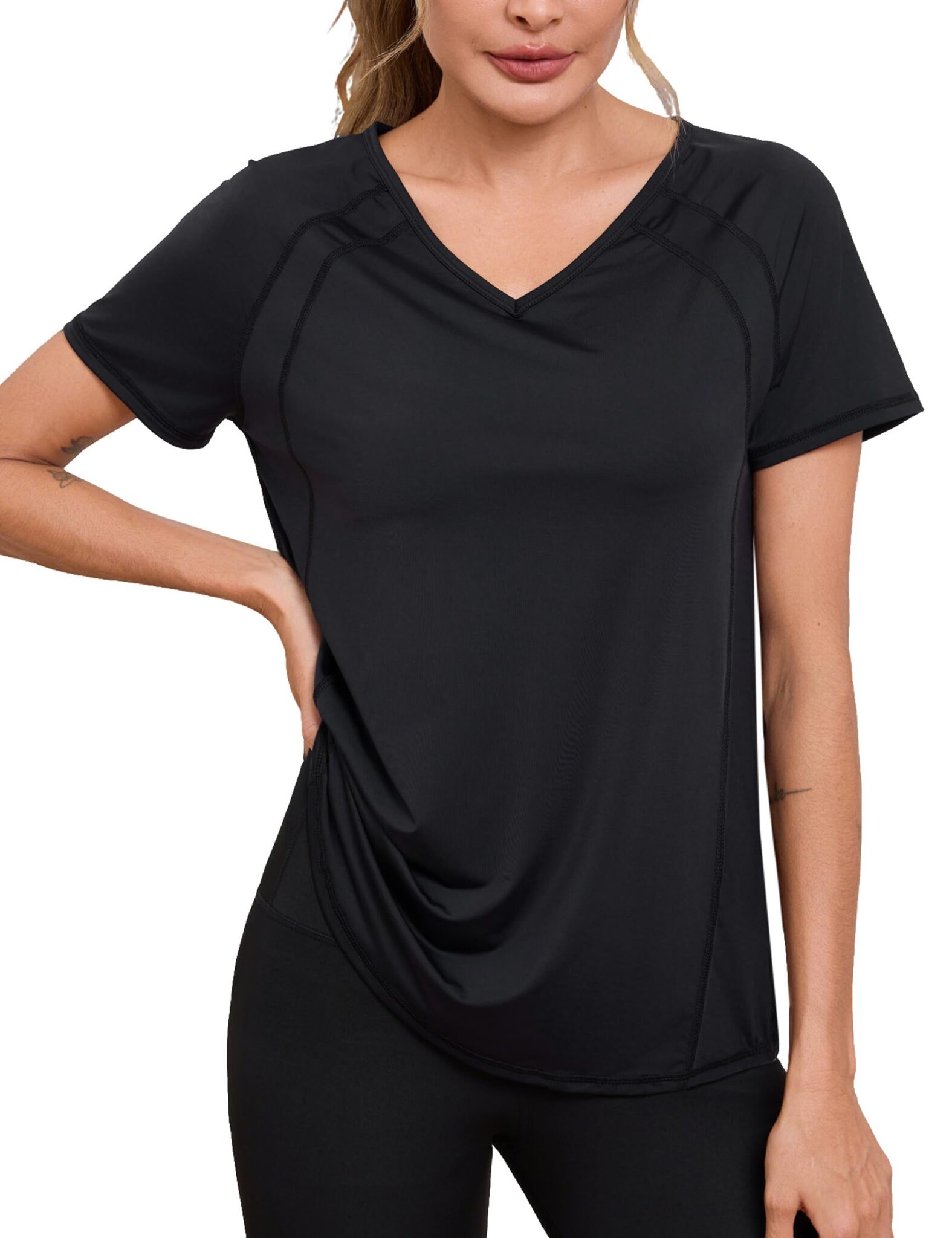 Wayleb Maglietta Sportiva da Donna Scollo a V Manica Raglan Corta Traspirante T Shirt Fitness Yoga Running, Allenamento Palestra Top Sportivo Magliette T-Shirt Casual S-3XL