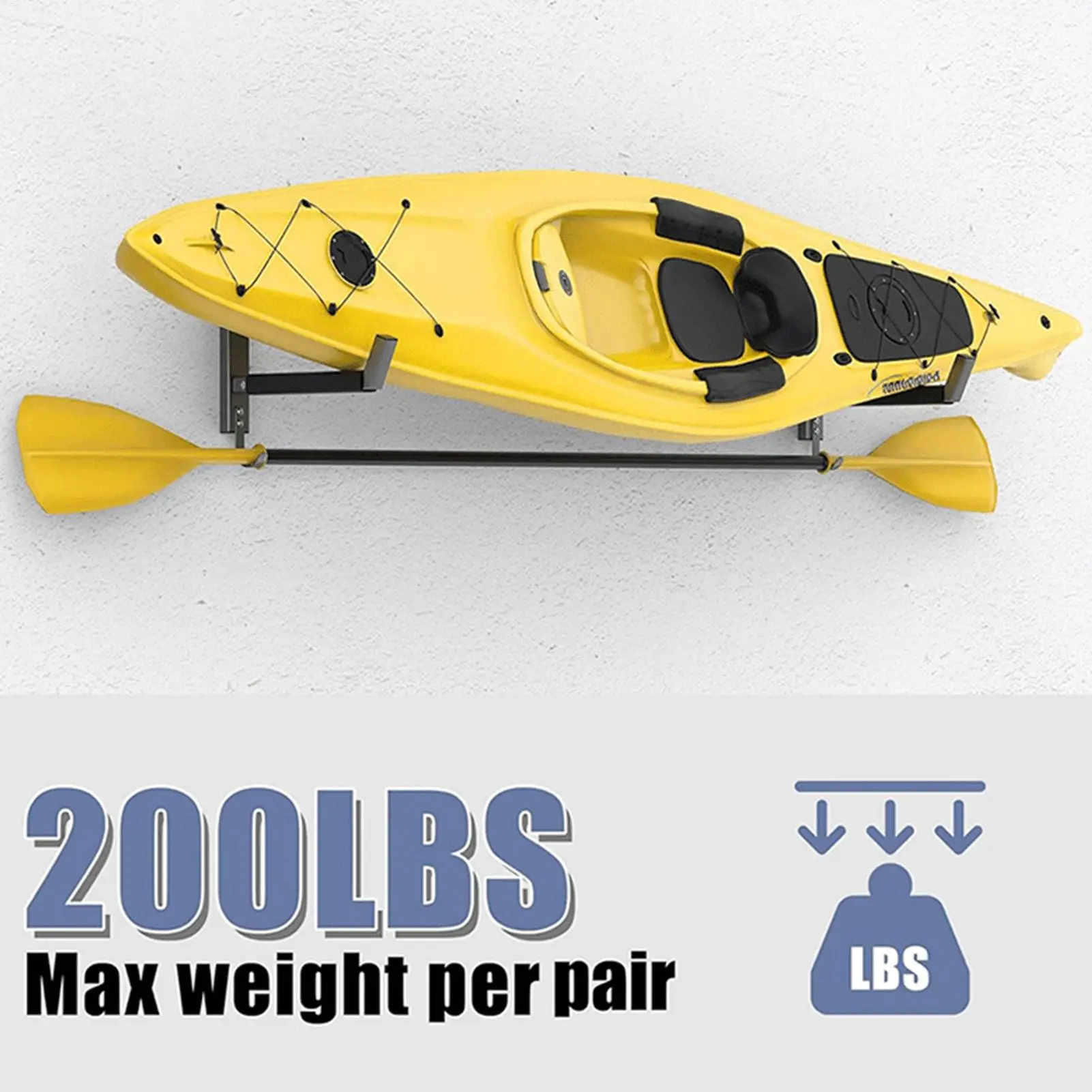 Supporto da parete per kayak, 2 pezzi, capacità 200 libbre, staffa da parete per tavola da surf, appendiabiti da garage per canoa, per canoe da interno ed esterno