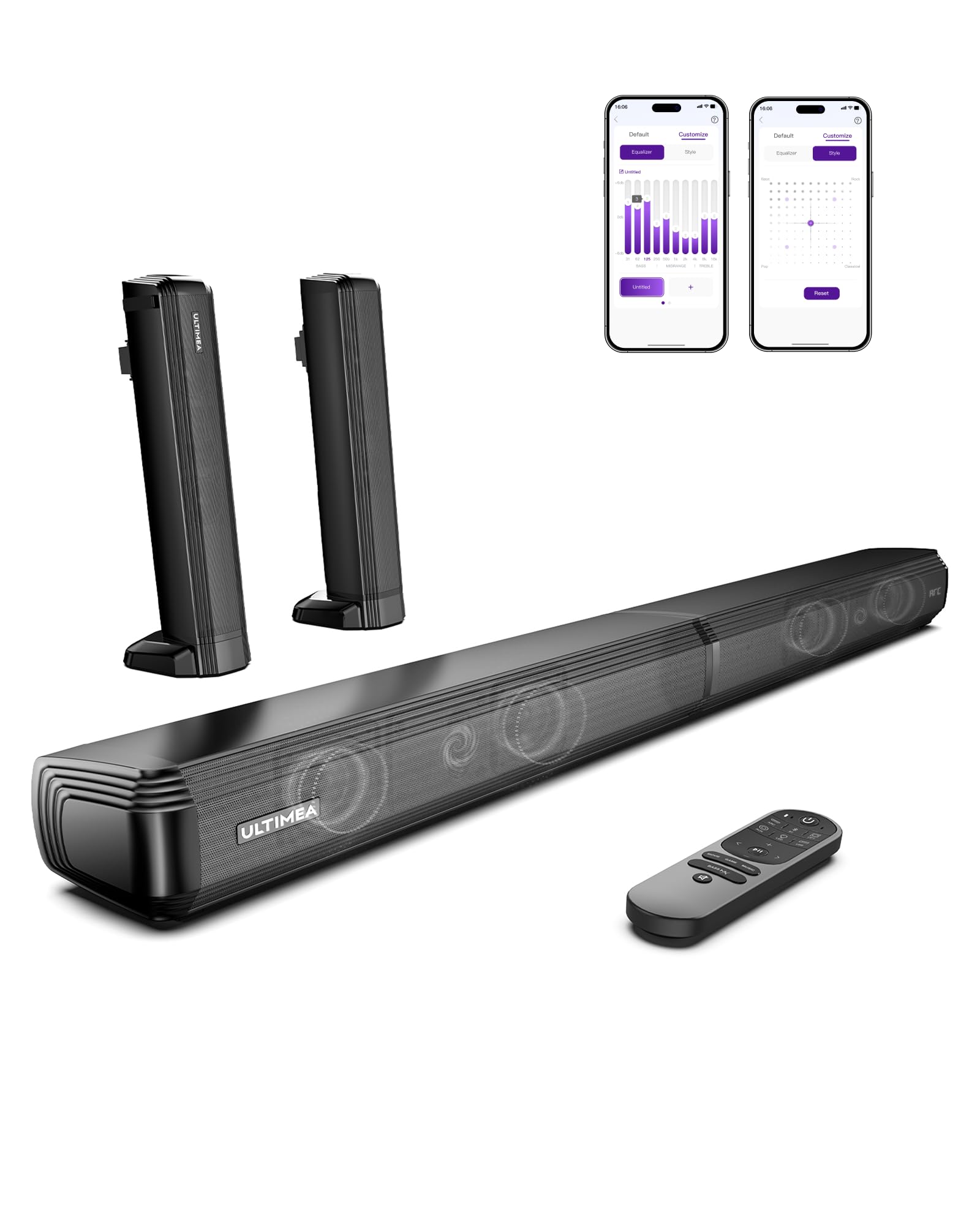 ULTIMEA 2.2ch Soundbar Staccabile 2 in 1 con App, Soundbar TV Bluetooth 5.3, 3 Modalità di Equalizzazione, Altoparlanti con Bassi Regolabili, ARC/Ottico/Aux, Apollo S40 Pro