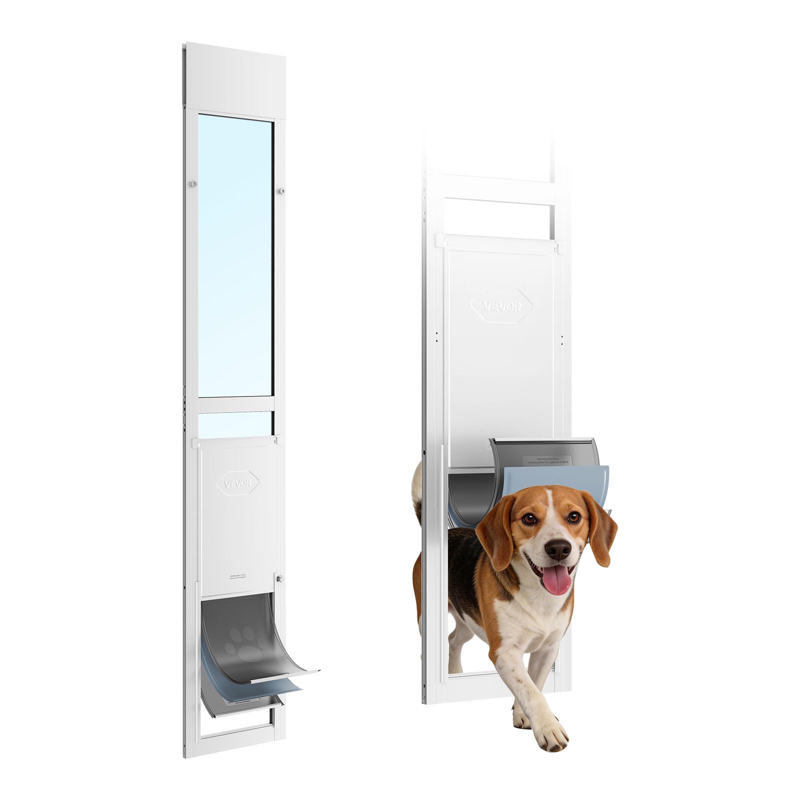 VEVOR Sportello Animali per Porte Scorrevoli, Altezza Regolabile da 1927 mm a 2049 mm, Telaio in Lega di Alluminio con Sportello Cerniera Girevole e Chiusura di Sicurezza, per Can…
