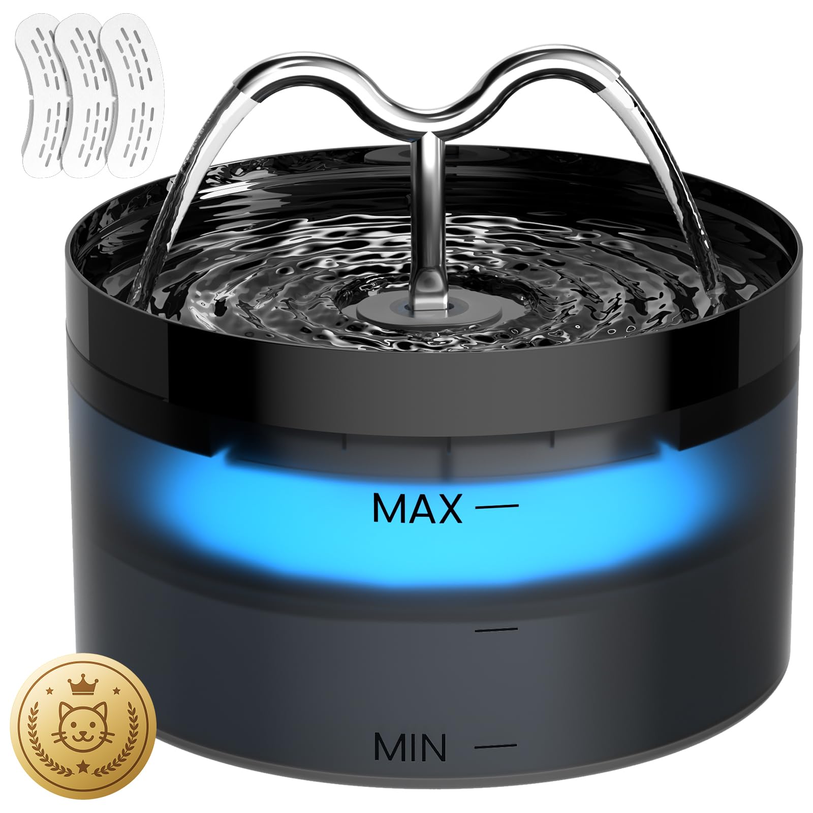 DOOOB Fontanella per Gatti, 2.1L/71oz Fontana per Gatti | Automatico Fontanella Gatto con Luce a LED e Pompa Ultra Silenziosa, Fontana per Gatto con 3 Filtris e 3 Spugnes