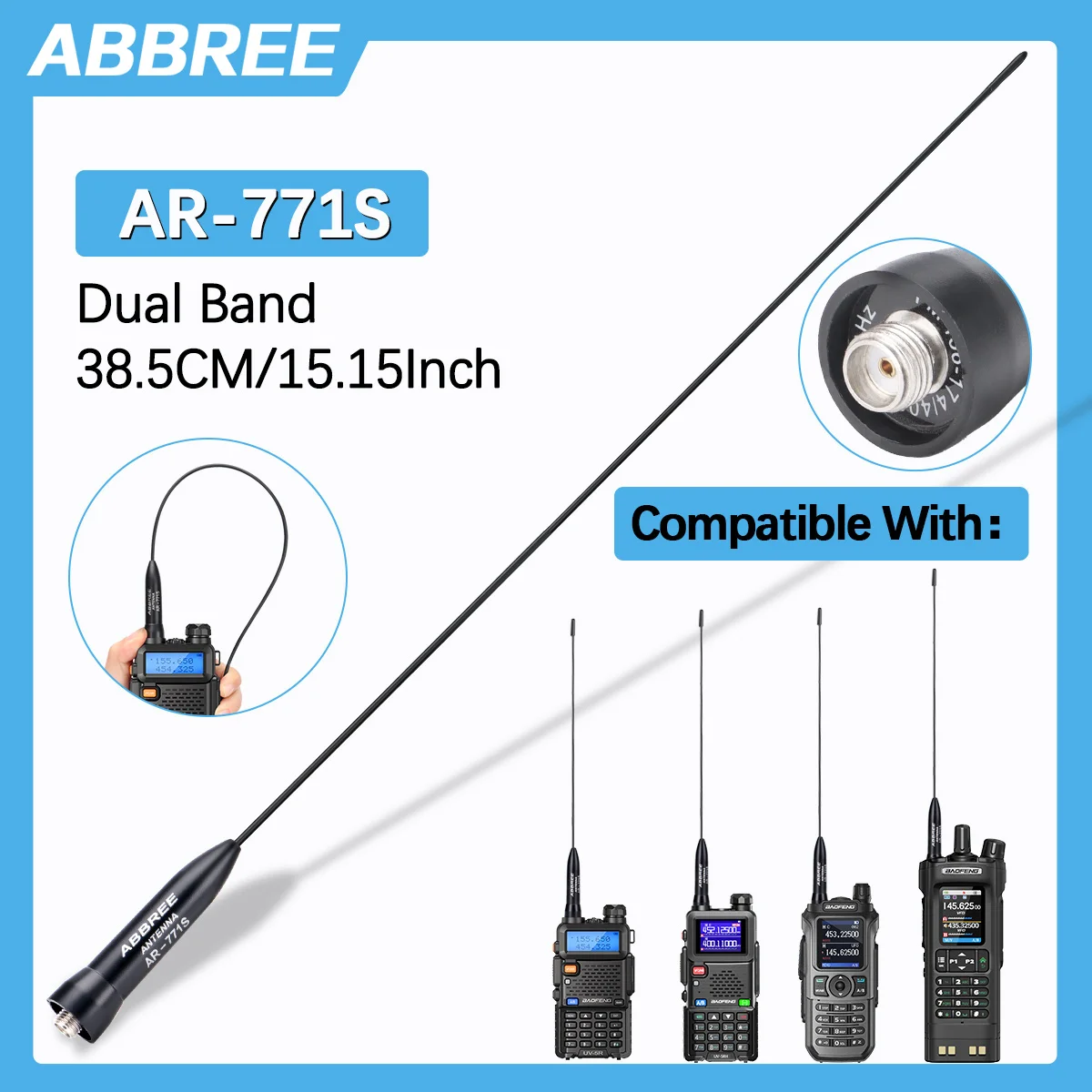 ABBREE AR-771S Walkie Talkie Antenna Aviation + Materiale in titanio Dual Band SMA-Femmina per Baofeng UV-5RH UV-32 Radioamatore bidirezionale