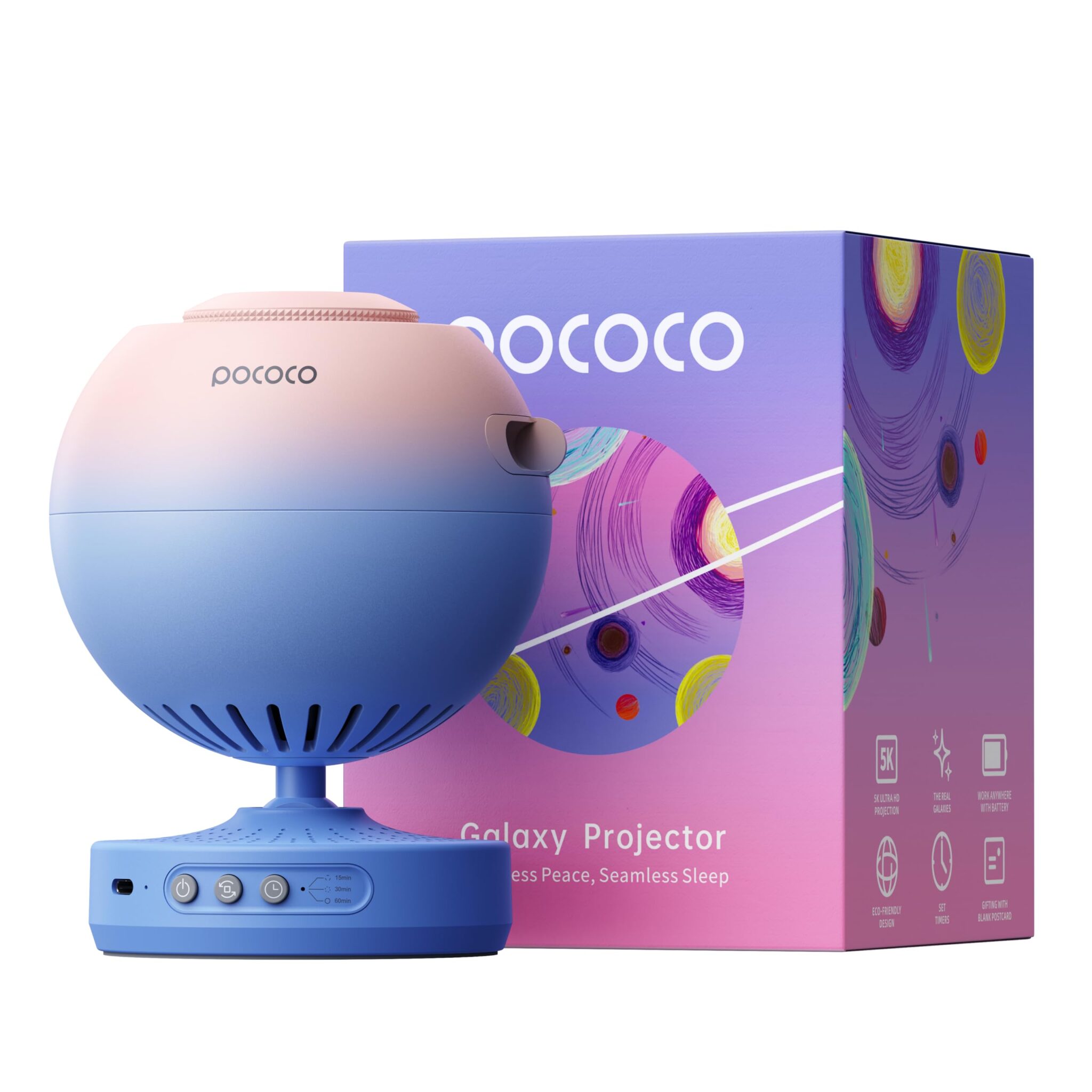 POCOCO proiettore stelle, hd star projector ricaricabile, 5K HD dischi | Galassia realistica,autonomia 6h,timer,2 dischi sostituibili, Decorazione della camera, studio e relax, pe…