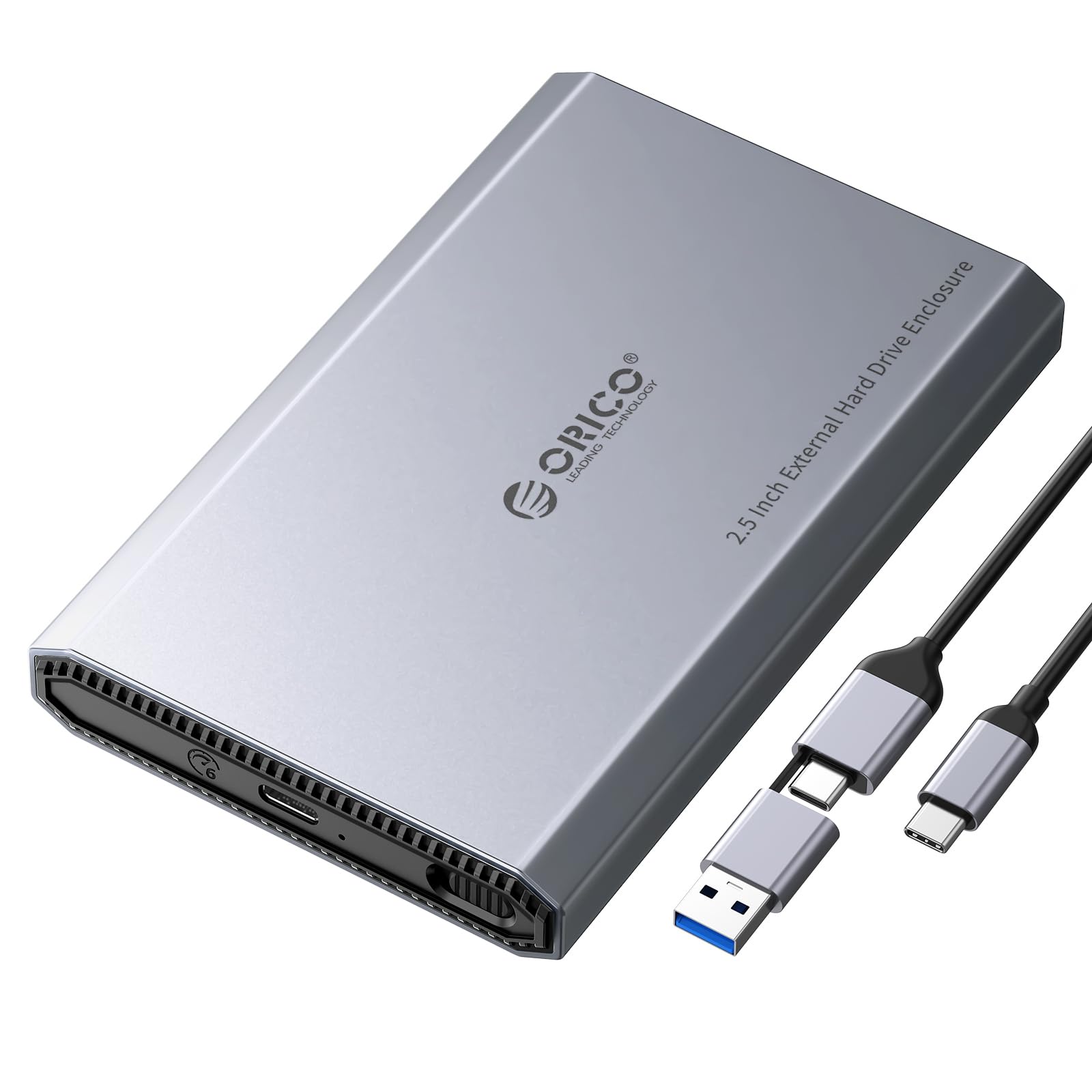 ORICO Case Esterno 2.5" SATA per HDD/SSD, [SENZA DISCO], Alloggiamento in Alluminio con Dissipazione, USB-C 3.2 Gen 2 (6Gbps) Supporta UASP, Cavo 2-in-1 USB C/A, per PC/PS4/Xbox -…