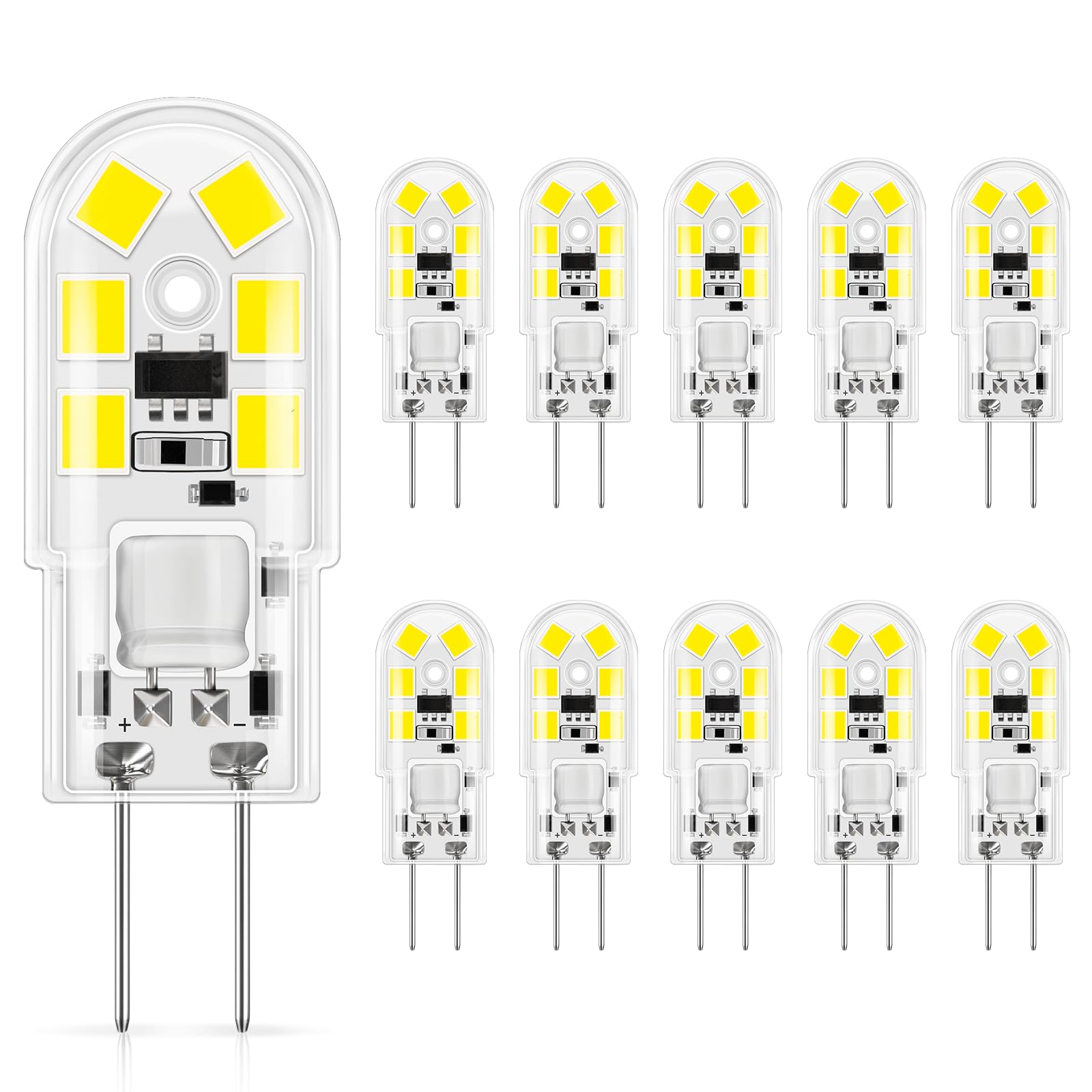 DiCUNO Lampadina LED G4 12V, Bianco freddo 6000K, 1.5W, 160lm, 10 Pezzi | equivalente a 15-20W alogena, Non dimmerabile, Senza sfarfallio, Piccola G4 lampadina per cappa cucina, l…