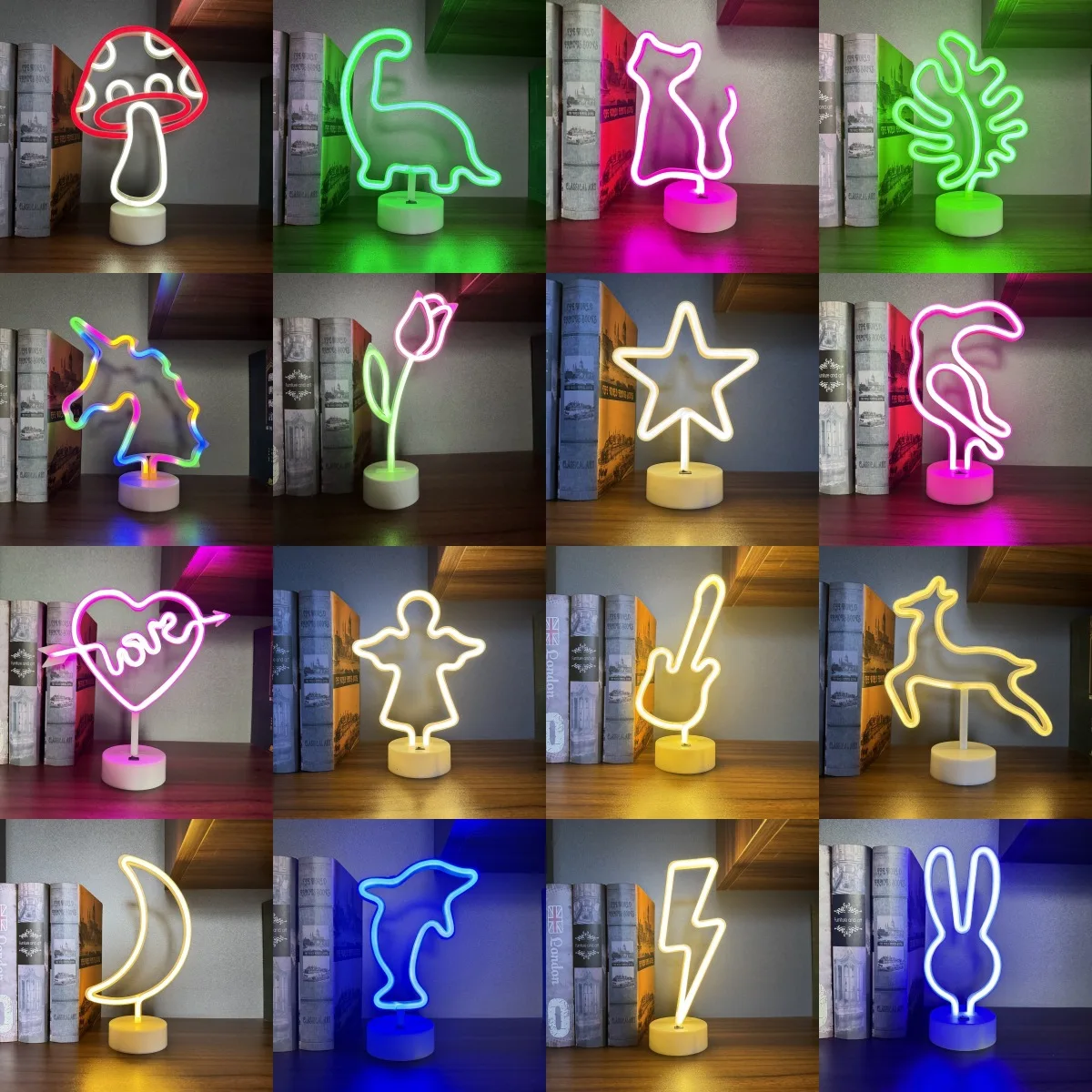 Lampada da Tavolo LED Neon con Base Multiforma, USB e Batteria, Luce Notturna per Camera da Letto, Dormitorio, Feste, Regalo di Compleanno