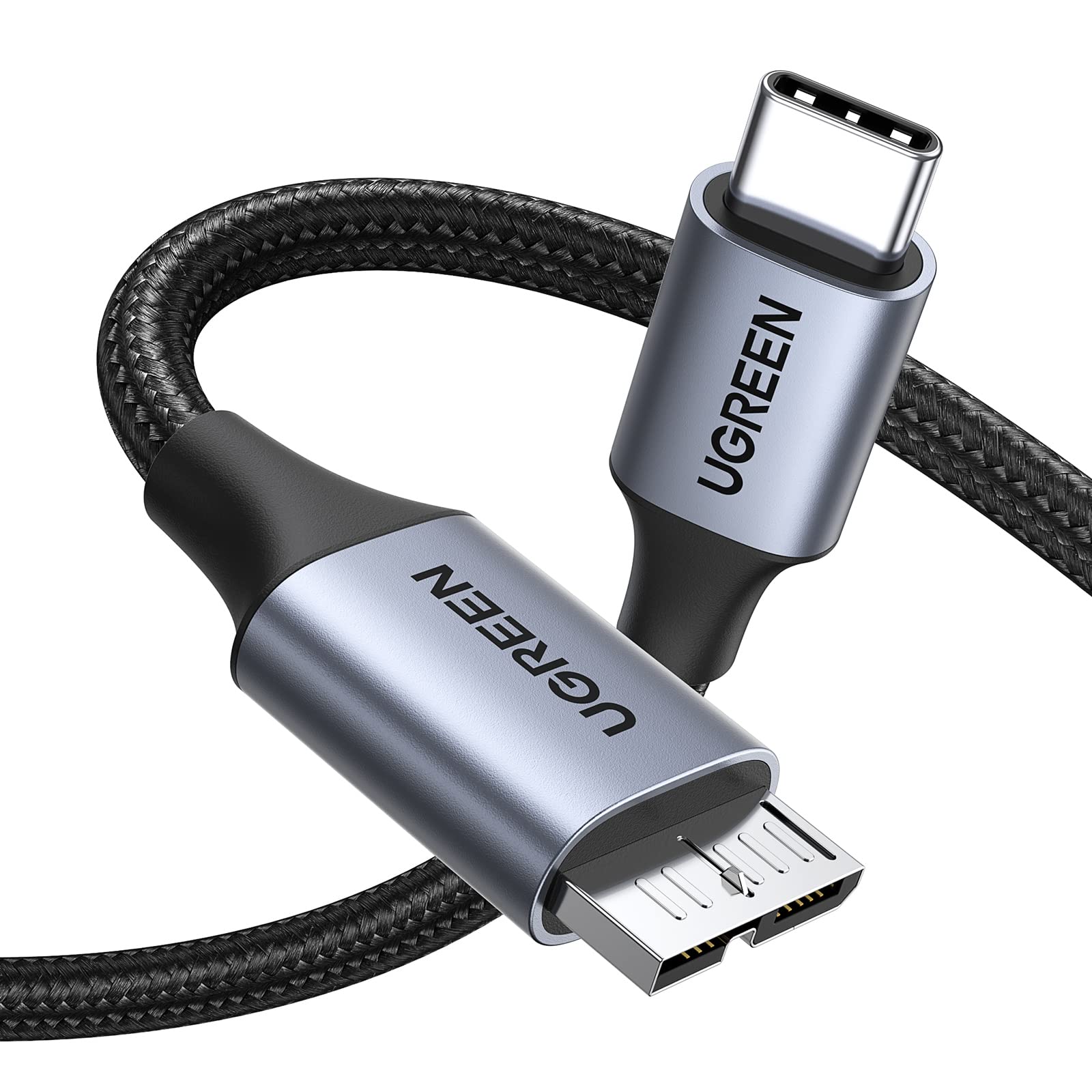 UGREEN Cavo Type C a Micro USB 3.0 10Gbps Cable Disco Rigido Esterno (1M) | Tipo C, Nylon Intrecciato, Compatible con SSD WD Elements Toshiba Seagate Expansion, Galaxy S5 Note 3 M…