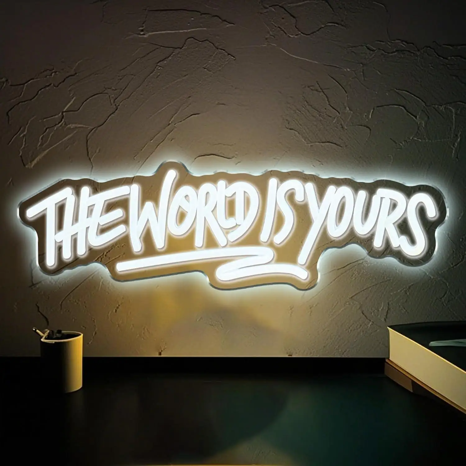 Insegna al neon The World is Yours, luci LED dimmerabili alimentate tramite USB per camera da letto, sala giochi, birreria, matrimoni, feste di compleanno, decorazioni murali
