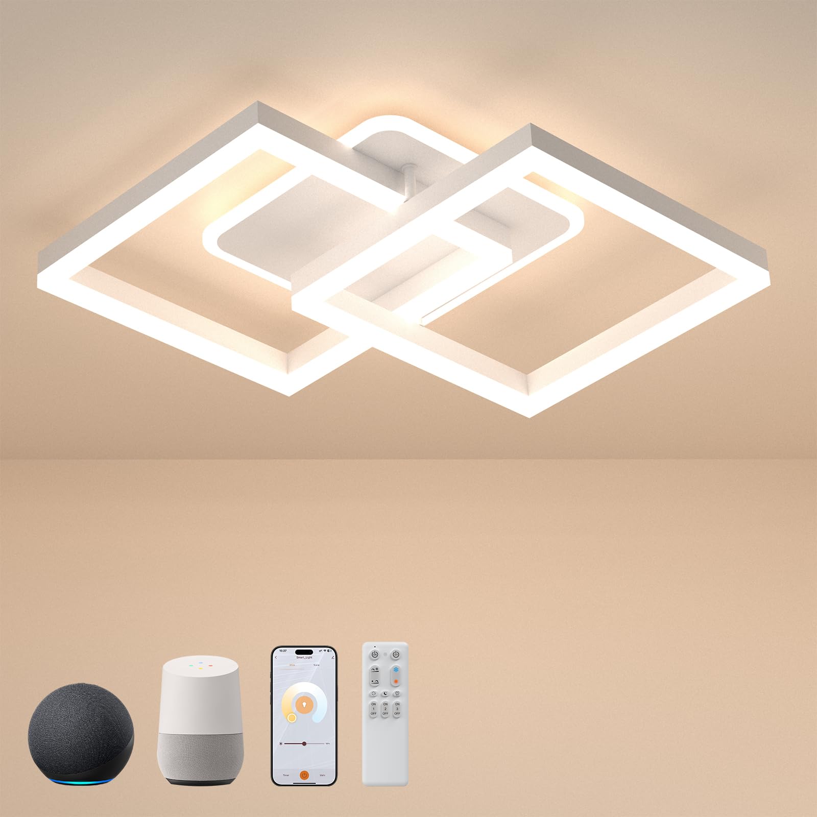 Plafoniera LED Soffitto 40W Dimmerabile,Compatibile con Alexa & Google home ,Controllo APP,Telecomando,con luce Notturna Funzione di Memoria per Camere da letto Soggiorni Sala da…
