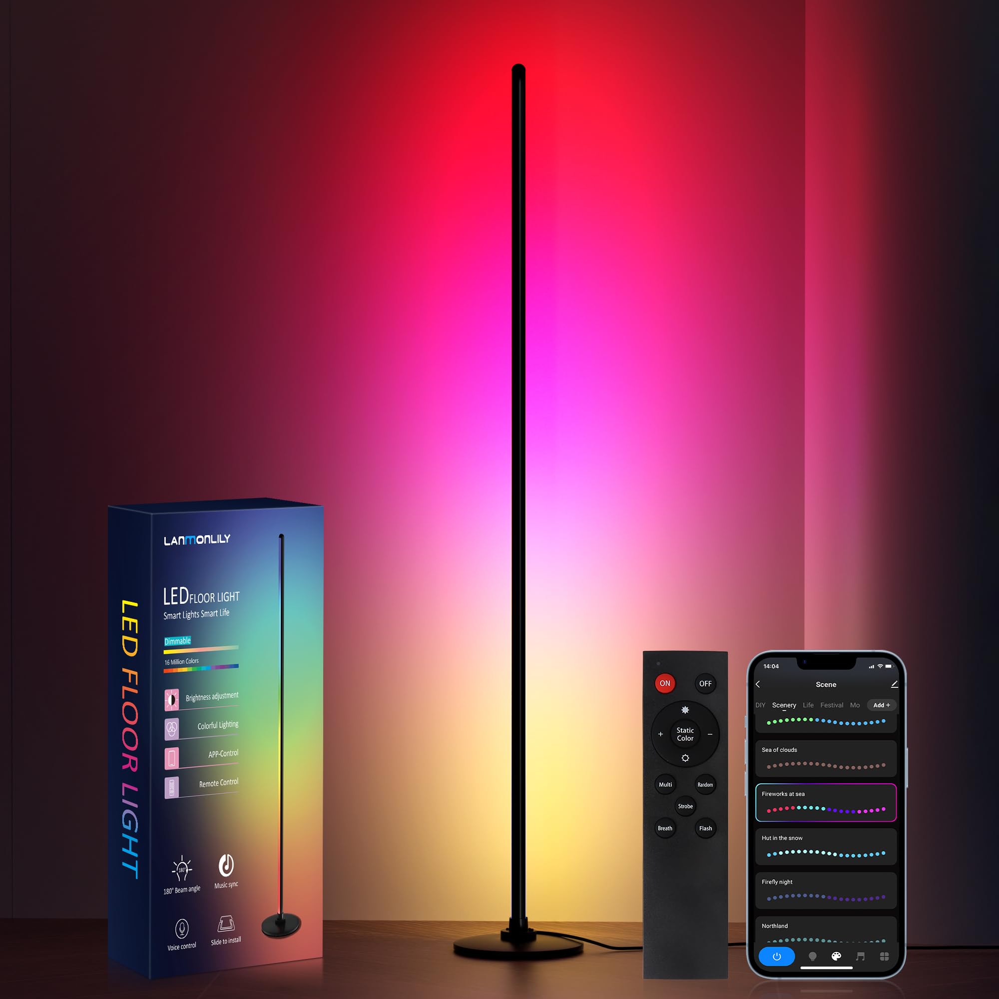 Lanmonlily Lampada da Terra LED, app compatibile con Alexa e Google Assistant, musica Sincronizzazione e Timer e DIY Modalità, 16 milioni di colori Lampada da terra elegante per c…