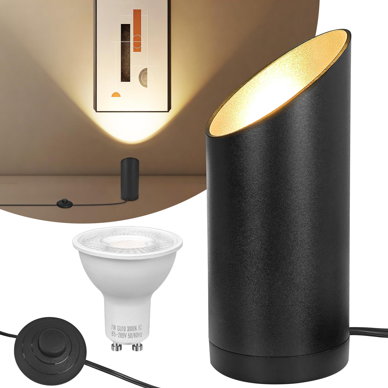 Idealife LED da Terra,3000K Bianco Caldo per Piante, Decorazione, Arte, 1Pc | 7W Faretti da Muro, Lampada da Terra per Interni con Lampadina 520LM LED GU10, Faretto con Interrutto…