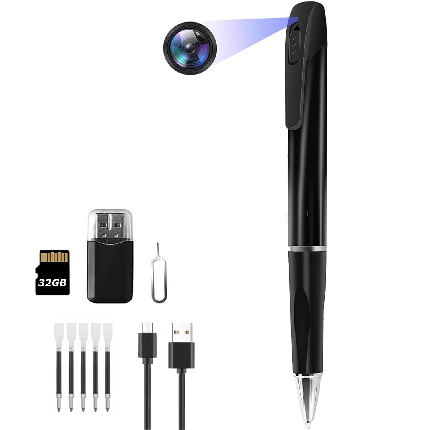 SHMIZZ Mini Telecamera Spia Nascosta,Mimetica a Penna Mini Fotocamera, 1080p HD con MicroSD da 32 GB, Portatile Registratore di Foto e Video Camera