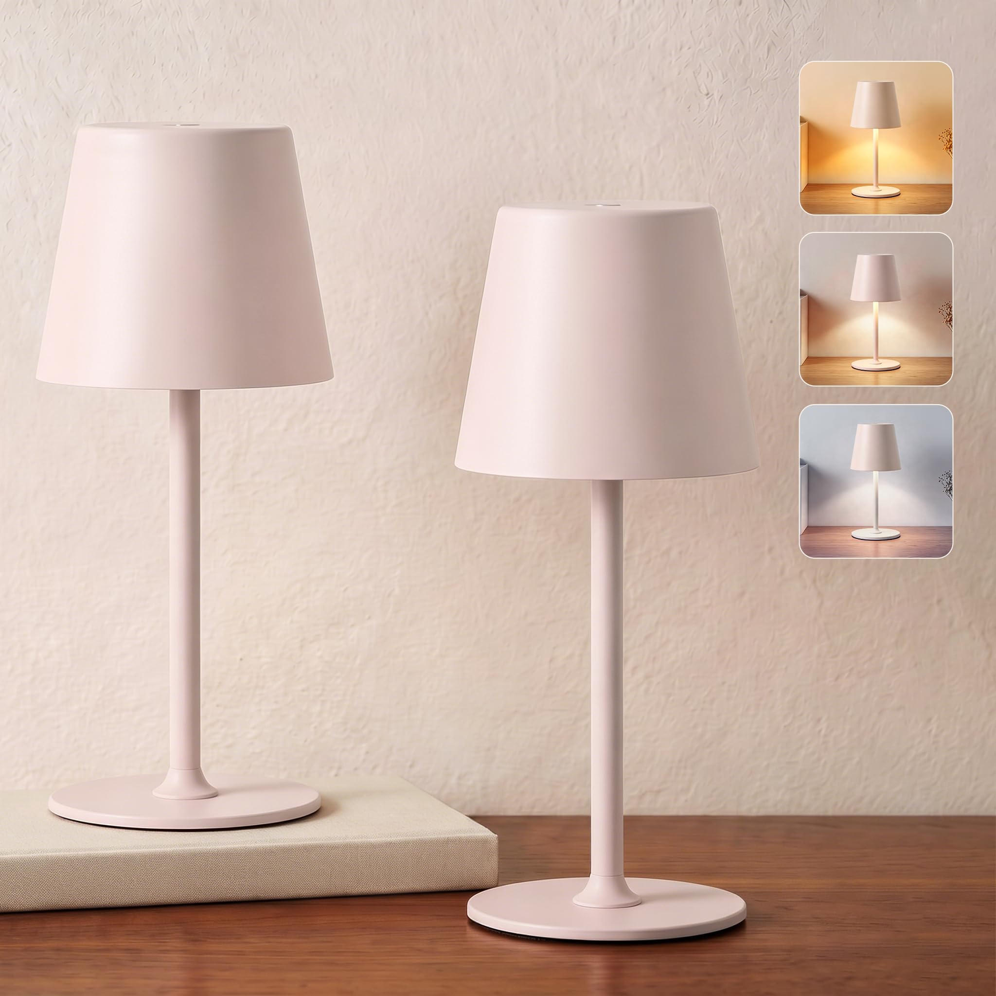 UPXNBOR 2 Pezzi Lampada da Tavolo Senza Fili in Metallo, Lampada Comodino | Per Camera da Letto, Soggiorno, Ristorante e Bagno, 3 Colori, Dimmer Touch Continuo, 2 Altezze, IP54, 5…