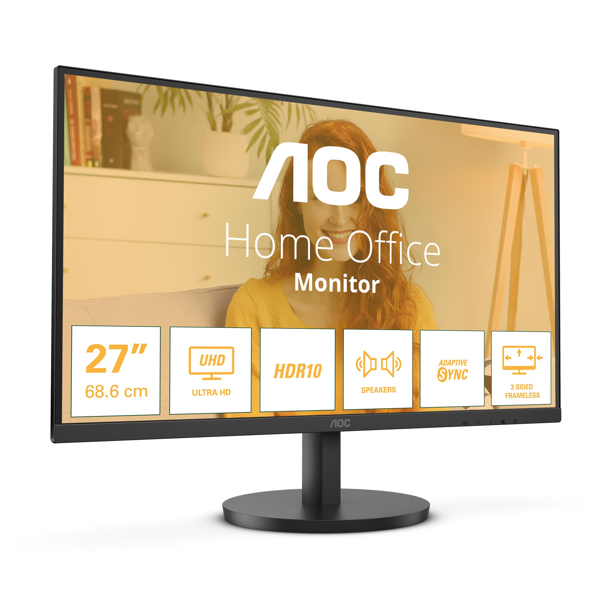 AOC Monitor U27B3A 27 pollici 3840x2160, UHD, 60Hz, IPS Panel, 4ms GtG, Speakers, (HDMI2x 2.0 DP 1x 1.4) HDR10, Nero