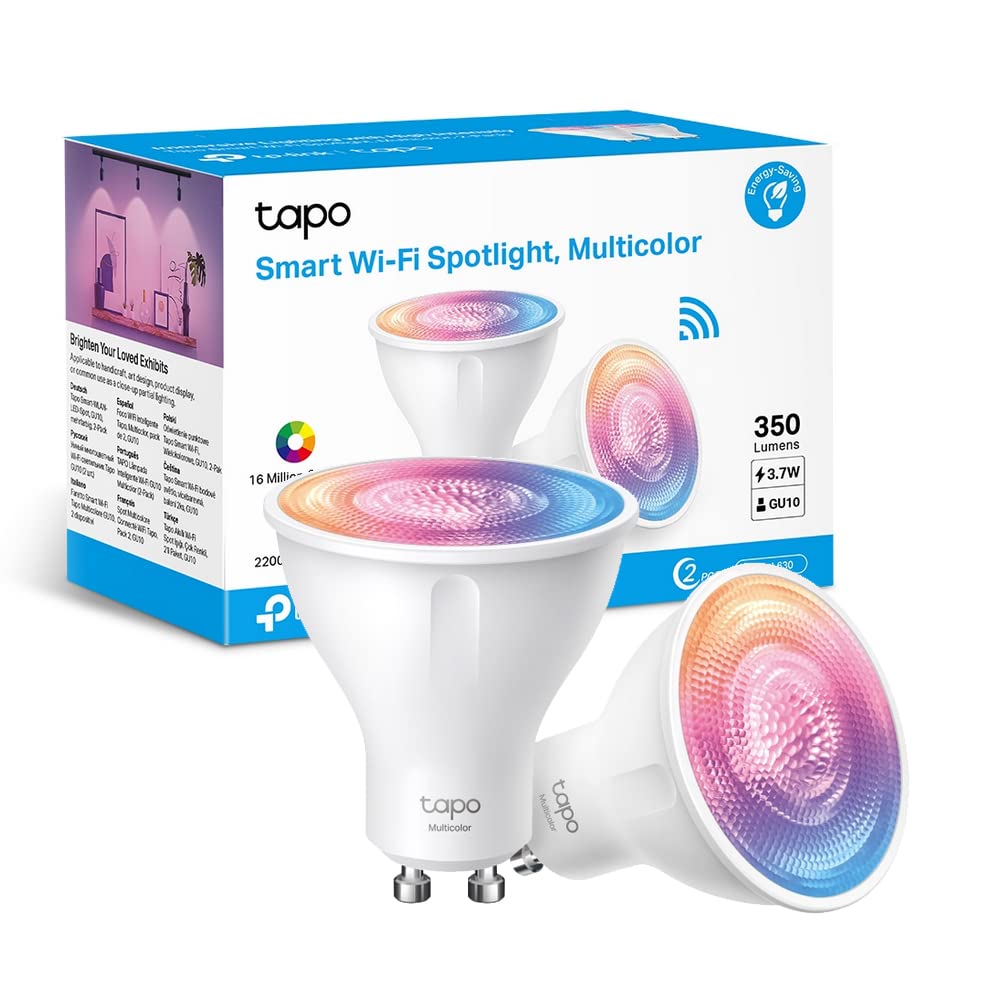 Tapo L630 Lampadina Smart WiFi GU10 RGBW Multicolore 350lm 3.7W Alexa, 2pz | Per Soggiorno e Faretti, RGBW Multicolore, 16 Milioni di Colori, Risparmio Energetico, Controllo da Ap…