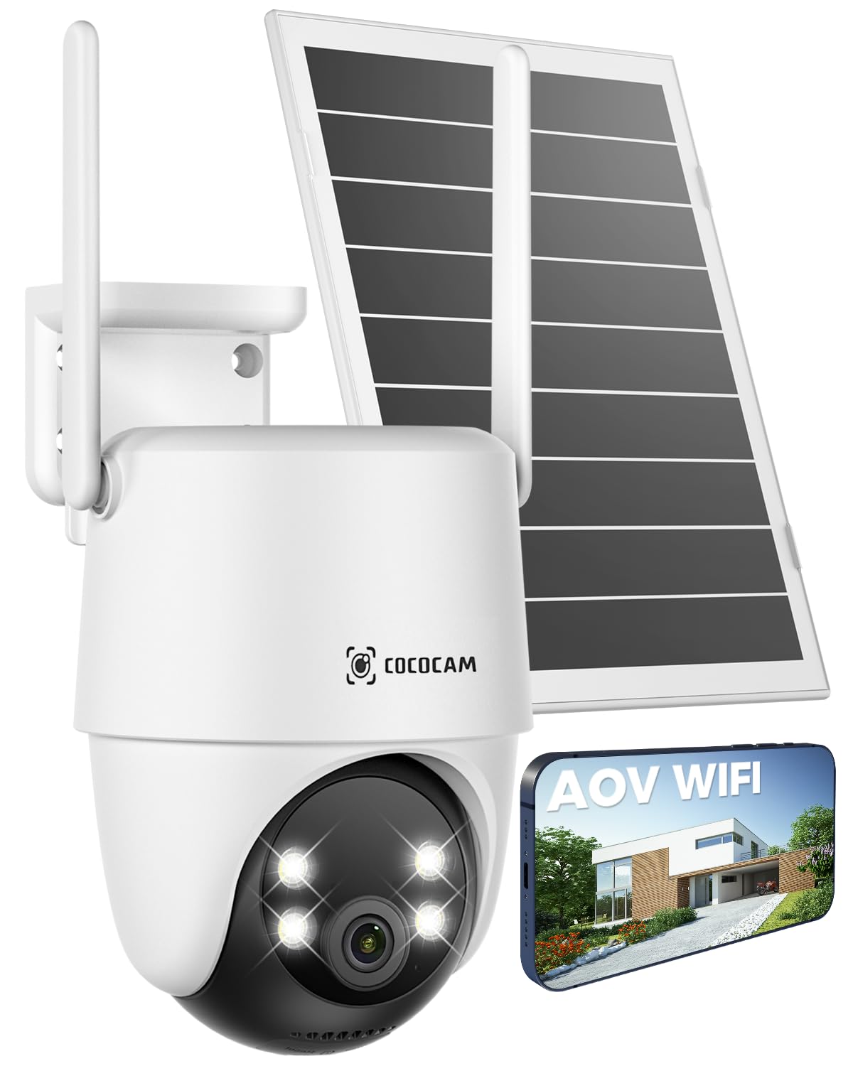COCOCAM 24/7 Registrazione AOV Telecamera Wi-Fi Esterno Senza Fili | Solare con Batteria 10000mAh Pannello Solare 8W, 2K PTZ, Rilevamento AI, Tracking AI, Visione Notturna 30 Metr…