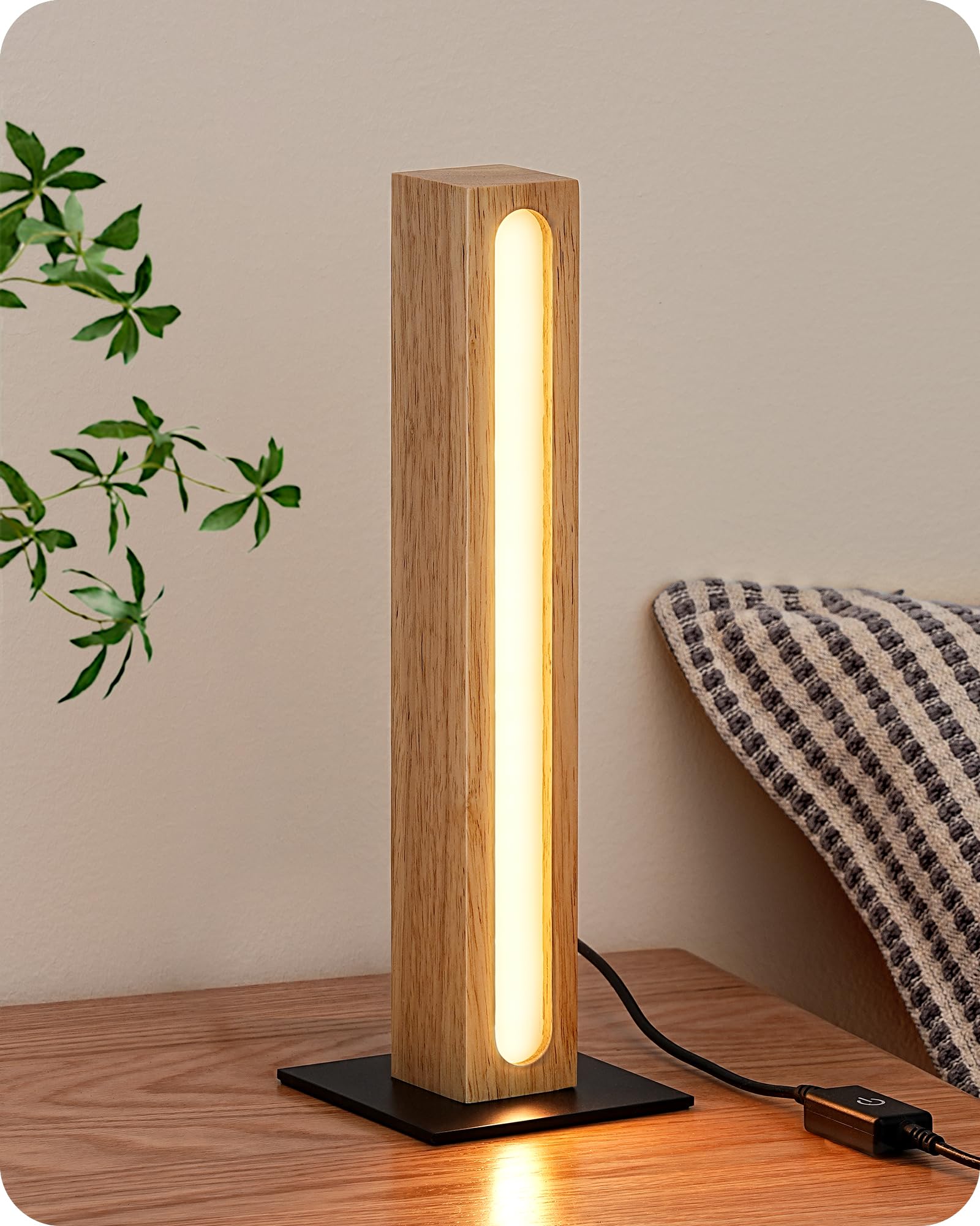 EDISHINE Lampada Comodino Touch Dimmerabile, 3 Temperature di Colore, Legno | Lampada Tavolo LED Integrata, Base in Metallo & Struttura in Legno, Funzione Memoria, 3 Temperature p…