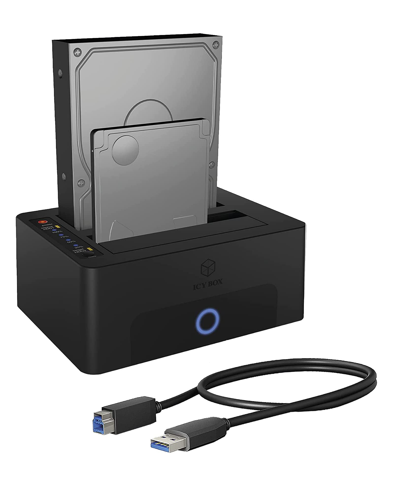ICY BOX - Docking station per doppio SSD e disco rigido USB 3.0, SATA Clone Station, colore: Nero