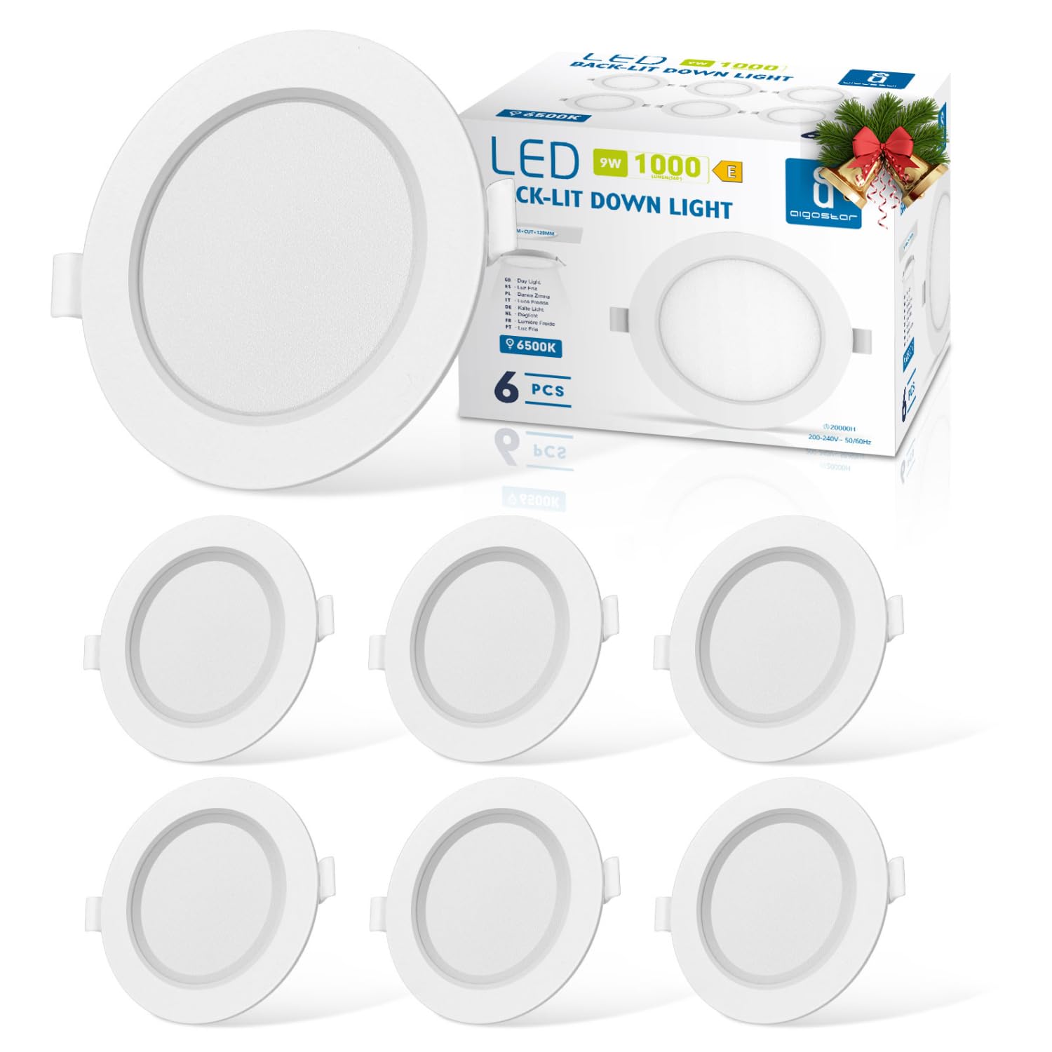 Aigostar Faretti da incasso per cartongesso, 9 W Equivalenti a 72 W, Alta luminosità, Integrati ultrasottile lampada da soffitto, Luce bianca fredda 6500K, 230V, Ф118-128mm (6 Con…