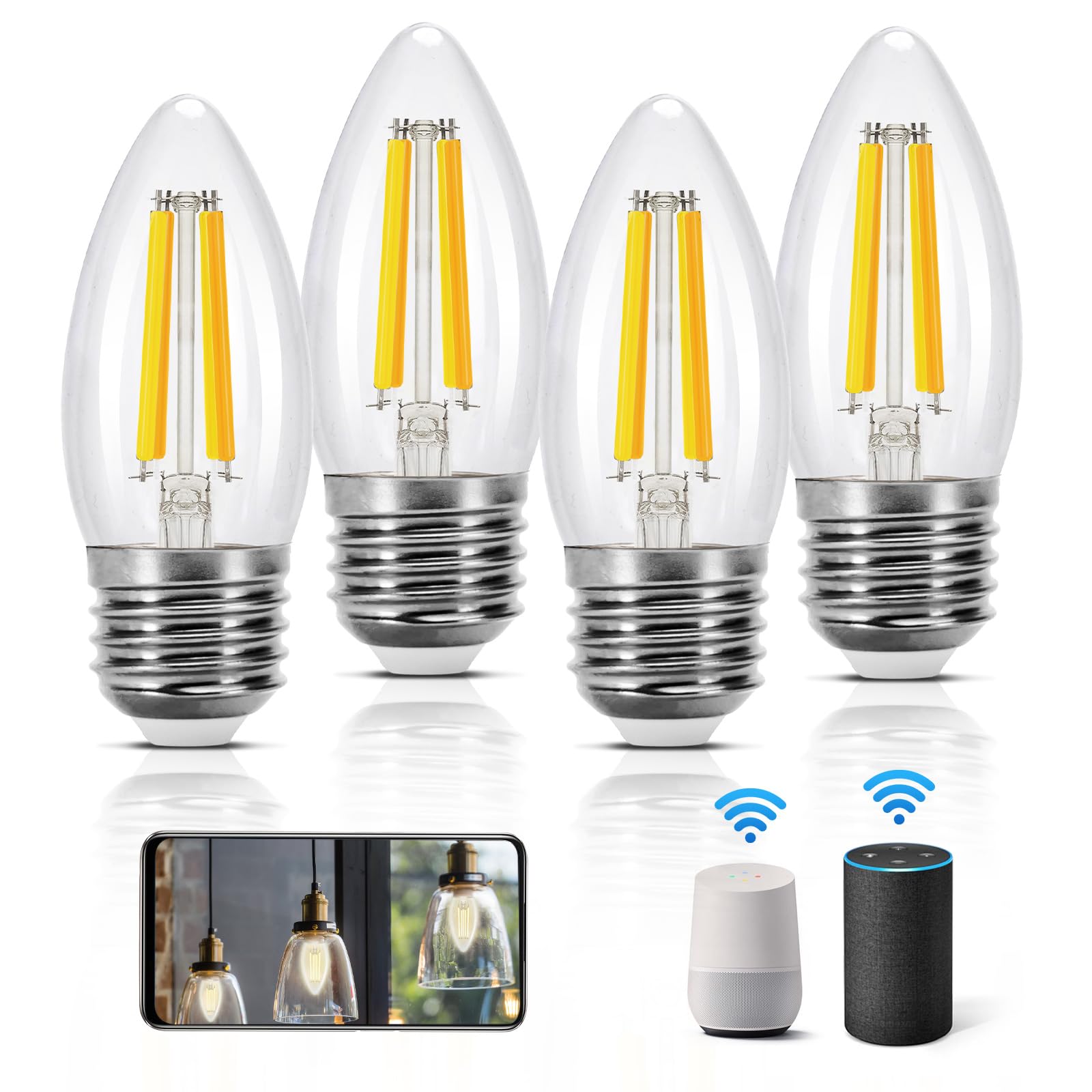 Aigostar Lampadine Smart WiFi E27 Alexa Lampadine Vintage C35 4.5W Edison Lampadina WiFi Dimmerabile 2700K-6500K, Controllo Remoto tramite APP, Compatibile Con Alexa, Google Home,…